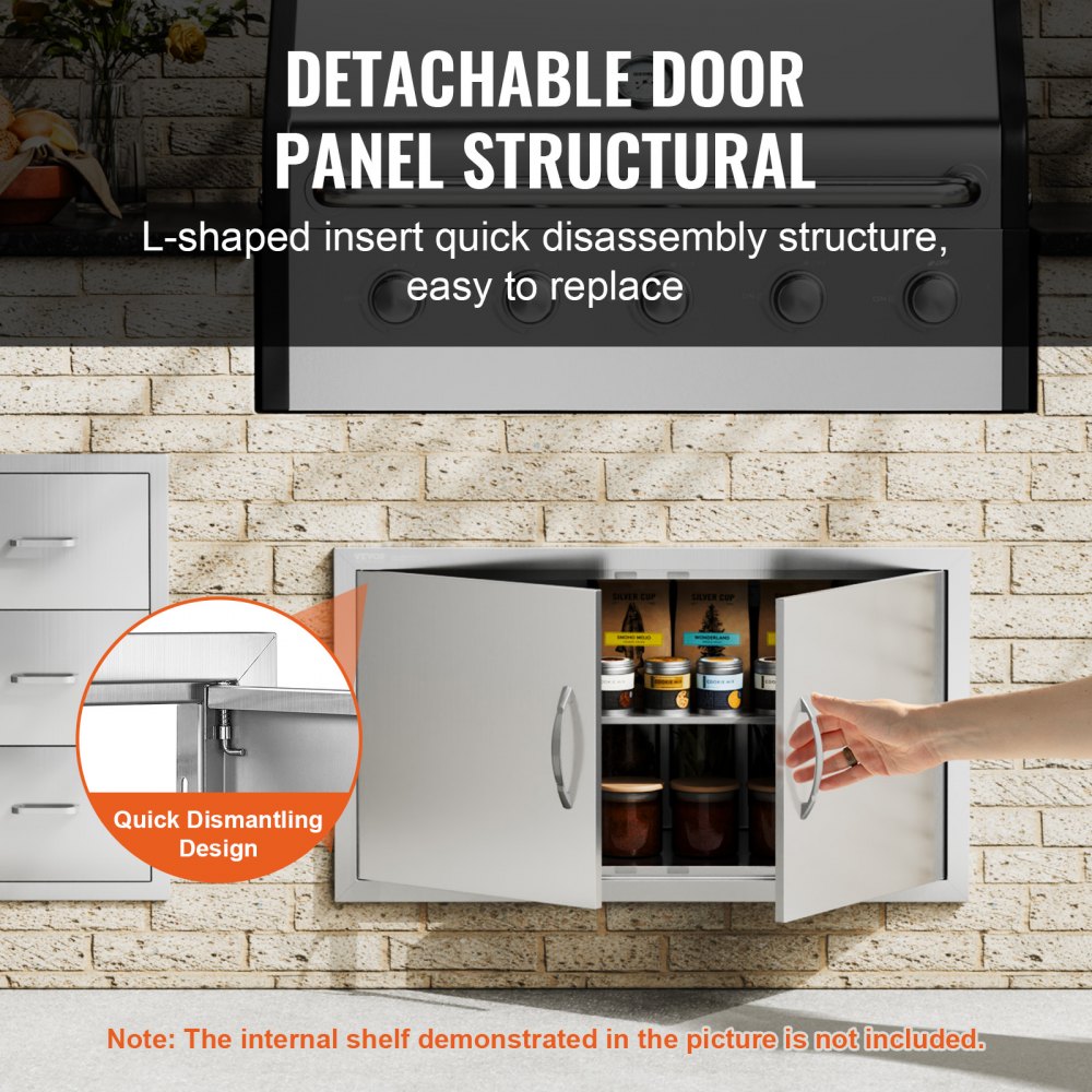 VEVOR Puerta de Acceso a Barbacoa 863 x 482 x 46 mm Puerta de Cocina Exterior Doble Puerta Empotrada de Acero Inoxidable con Manija para Isla de Barbacoa, Estación de Parrilla, Armario Exterior