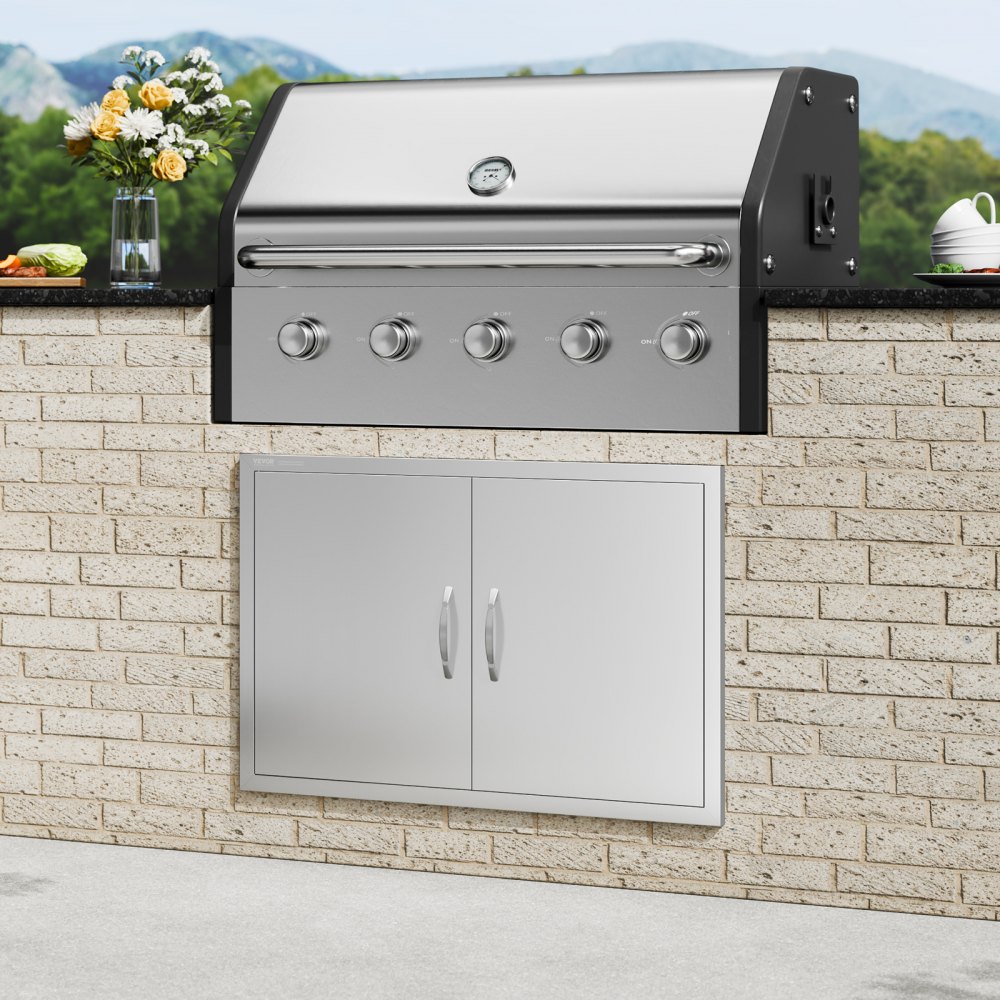 VEVOR Puerta de Acceso a Barbacoa 88,9 x 61 x 4,5 cm Puerta de Cocina Exterior Doble Puerta Empotrada de Acero Inoxidable con Manija para Isla de Barbacoa, Estación de Parrilla, Armario Exterior