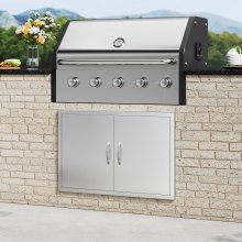VEVOR Puerta de Acceso a Barbacoa 88,9 x 61 x 4,5 cm Puerta de Cocina Exterior Doble Puerta Empotrada de Acero Inoxidable con Manija para Isla de Barbacoa, Estación de Parrilla, Armario Exterior