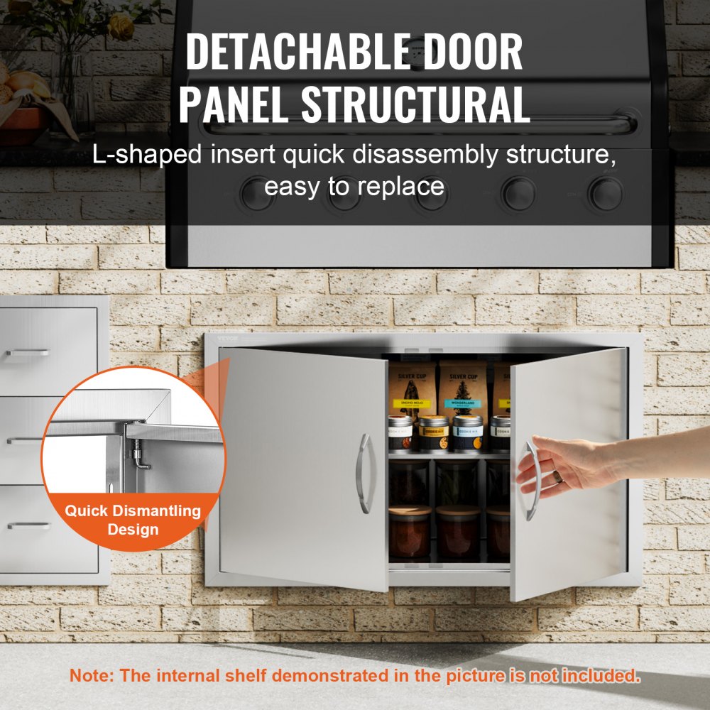 VEVOR Puerta de Acceso a Barbacoa 915 x 533 x 46 mm Puerta de Cocina Exterior Doble Puerta Empotrada de Acero Inoxidable con Manija para Isla de Barbacoa, Estación de Parrilla, Armario Exterior