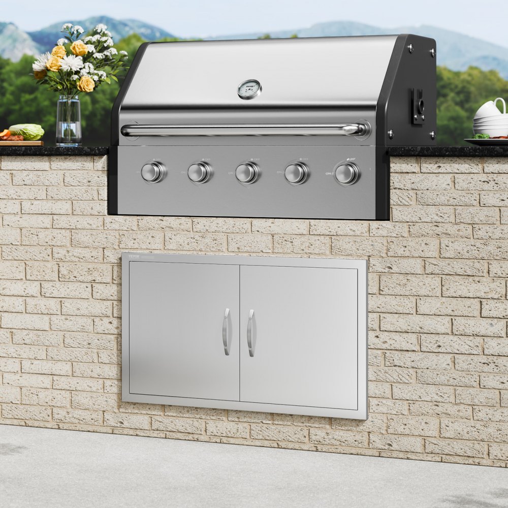 VEVOR Puerta de Acceso a Barbacoa 915 x 533 x 46 mm Puerta de Cocina Exterior Doble Puerta Empotrada de Acero Inoxidable con Manija para Isla de Barbacoa, Estación de Parrilla, Armario Exterior