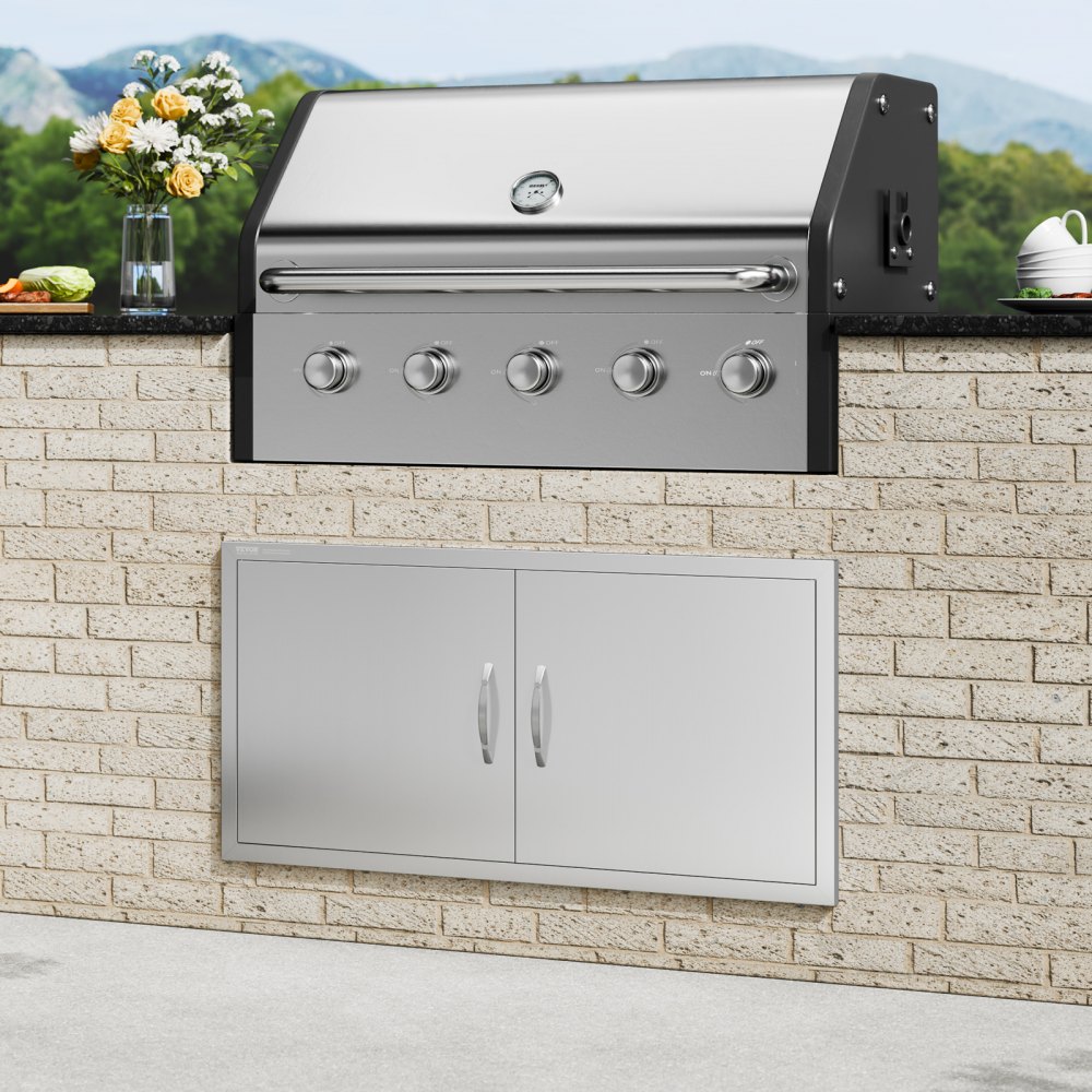 VEVOR Puerta de Acceso a Barbacoa 106,7 x 53,4 cm Puerta de Cocina Exterior Doble Puerta Empotrada de Acero Inoxidable con Manija para Isla de Barbacoa, Estación de Parrilla, Armario Exterior