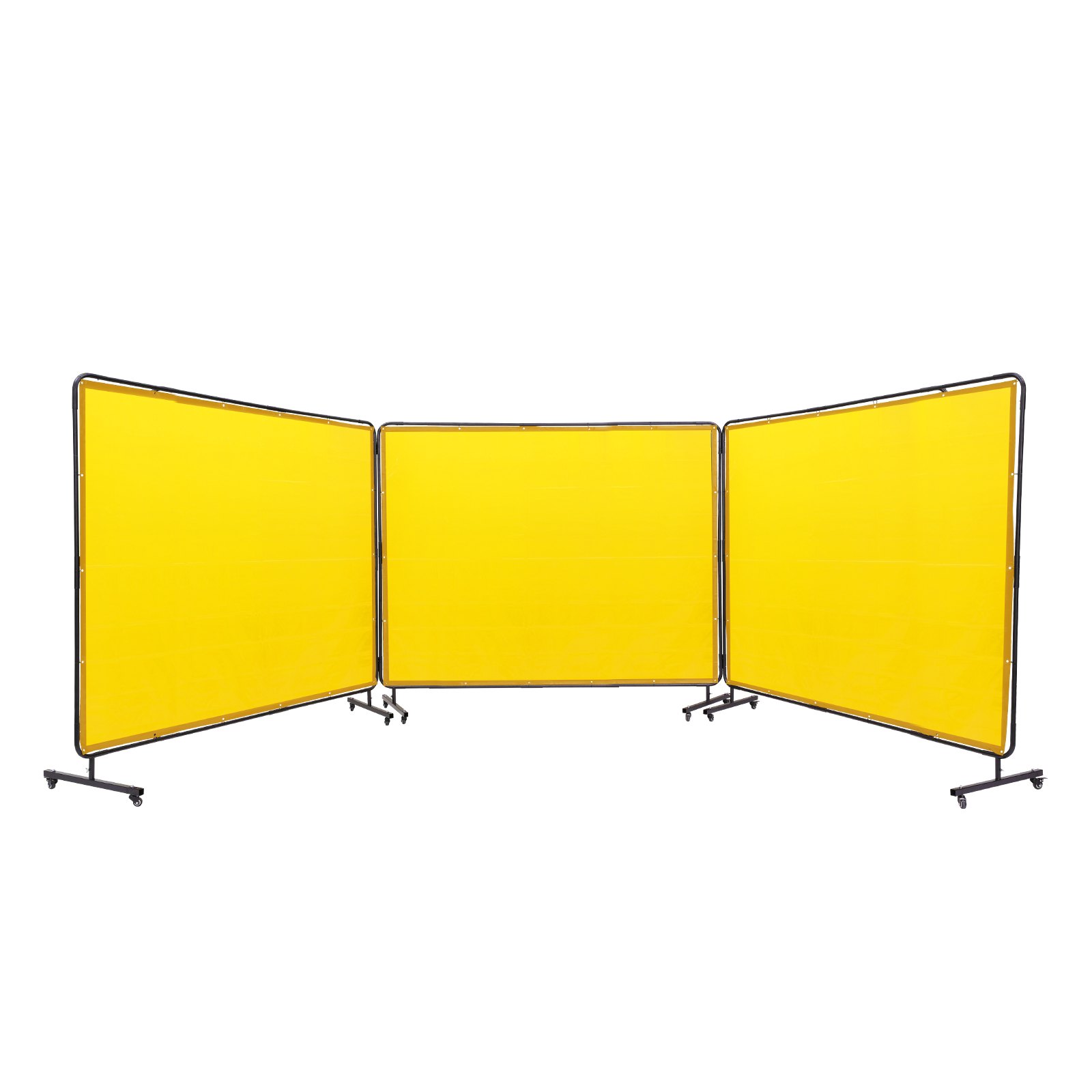 VEVOR Cortina de Soldadura con Marco 3 Paneles Pantalla de Cortina Protectora de Soldadura 1,8x2,4 m de Vinilo Ignífugo con 12 Ruedas Giratorias (6 con Bloqueo) Mobile Pro para Taller, Amarillo