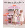 VEVOR Cocina de Juguete para Niños de 3 a 8 Años, Cocinita Infantil de Madera con Luces y Sonidos, Áreas Interactivas con Microondas, Lavavajillas, Accesorios, Juego de Cocina con Almacenamiento, Rosa