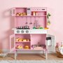 VEVOR Cocina de Juguete para Niños de 3 a 8 Años, Cocinita Infantil de Madera con Luces y Sonidos, Zonas Interactivas, Fregadero, Microondas, Accesorios, Juego de Cocina con Almacenamiento, Color Rosa