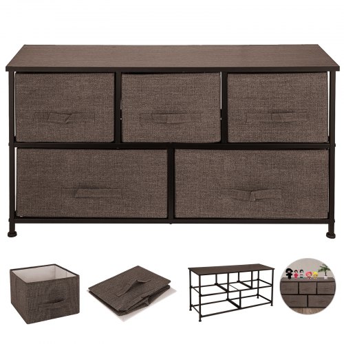 VEVOR Cómoda de Tela con 5 Cajones Práctico, Cómoda Organizador con 5 Cajones/Cajas de Almacenamiento de Tela, Cómoda Dormitorio, Cómodas Cajones Gabinete, para El Dormitorio, Color Café