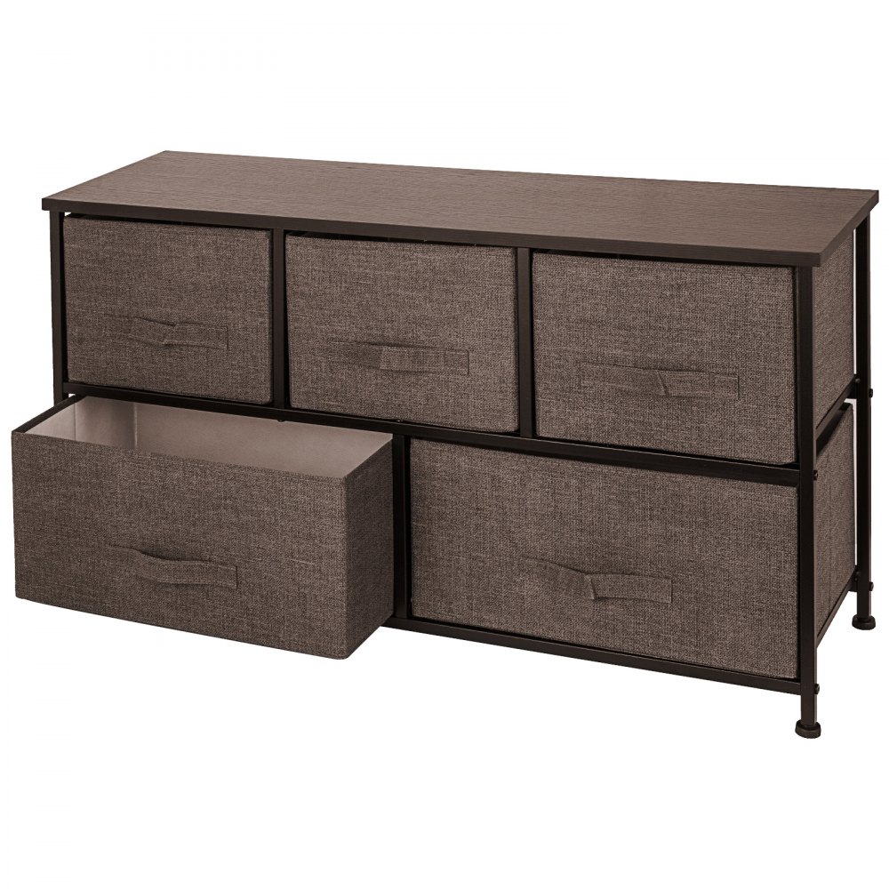 VEVOR Cómoda de Tela con 5 Cajones Práctico, Cómoda Organizador con 5 Cajones/Cajas de Almacenamiento de Tela, Cómoda Dormitorio, Cómodas Cajones Gabinete, para El Dormitorio, Color Café