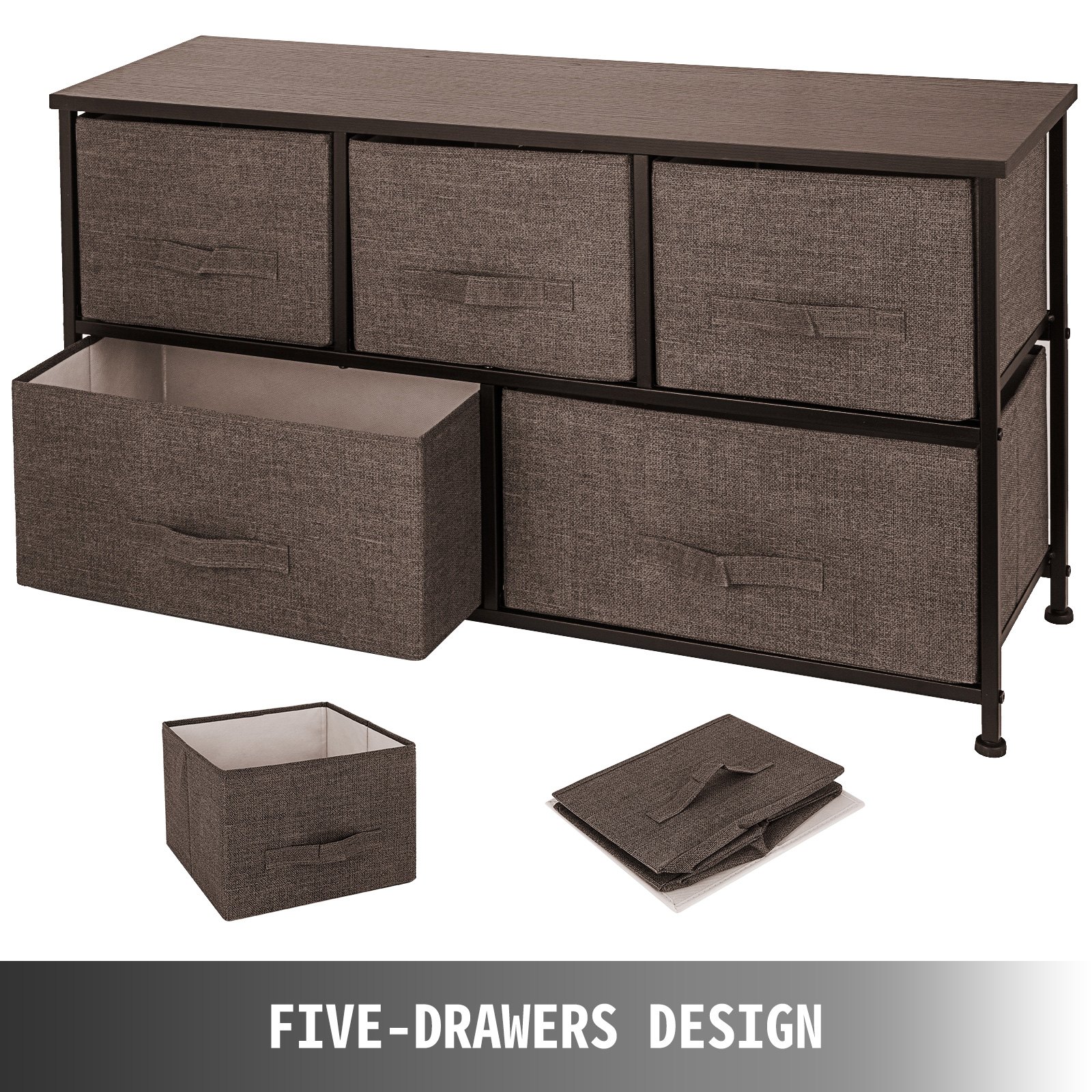 VEVOR Cómoda de Tela con 5 Cajones Práctico, Cómoda Organizador con 5 Cajones/Cajas de Almacenamiento de Tela, Cómoda Dormitorio, Cómodas Cajones Gabinete, para El Dormitorio, Color Café