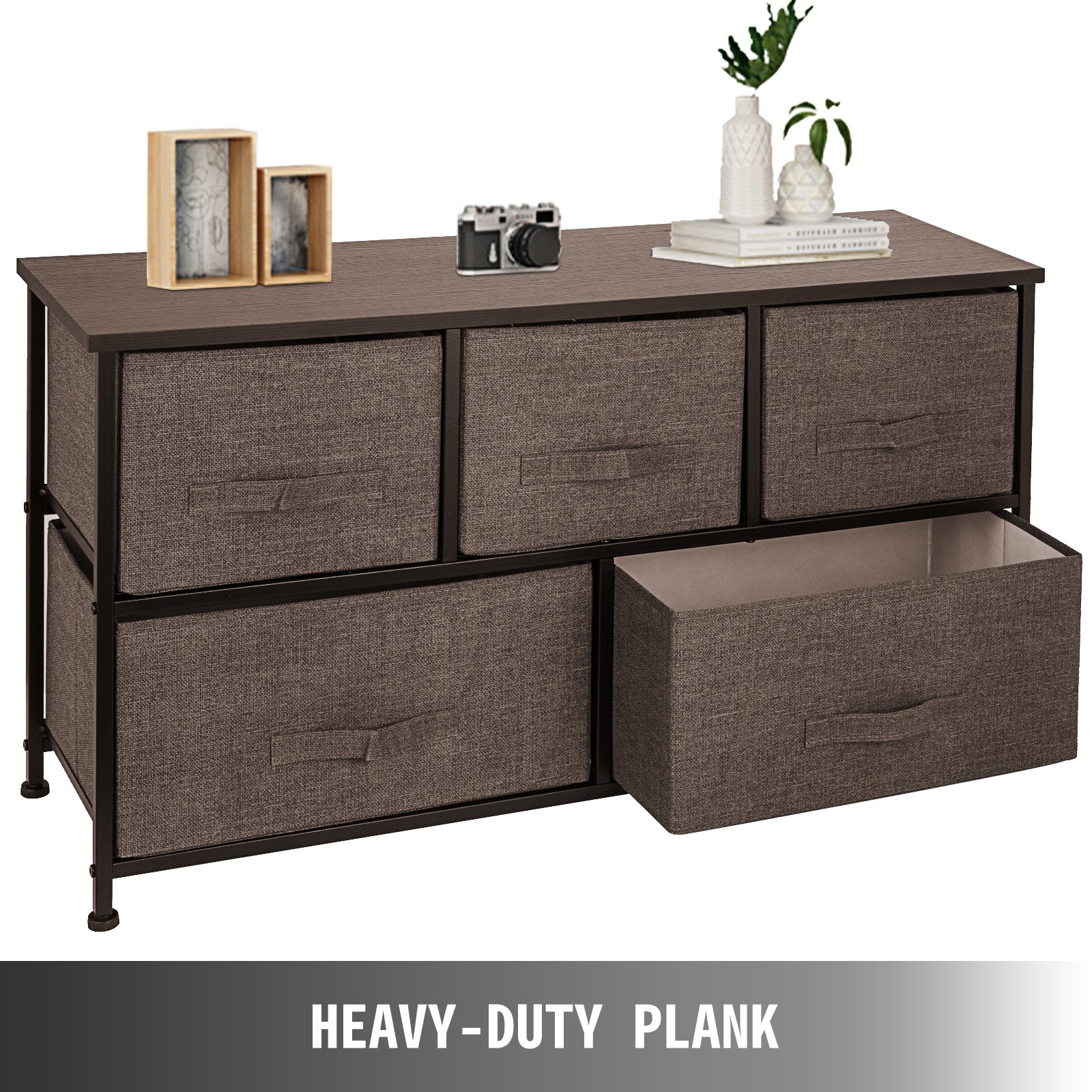 VEVOR Cómoda de Tela con 5 Cajones Práctico, Cómoda Organizador con 5 Cajones/Cajas de Almacenamiento de Tela, Cómoda Dormitorio, Cómodas Cajones Gabinete, para El Dormitorio, Color Café