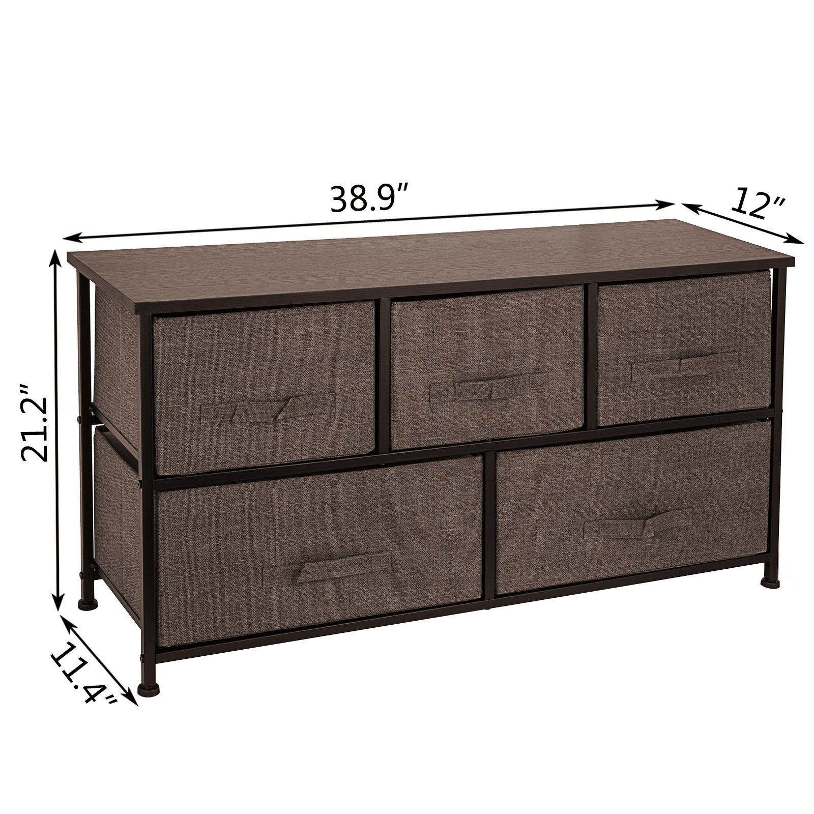 VEVOR Cómoda de Tela con 5 Cajones Práctico, Cómoda Organizador con 5 Cajones/Cajas de Almacenamiento de Tela, Cómoda Dormitorio, Cómodas Cajones Gabinete, para El Dormitorio, Color Café