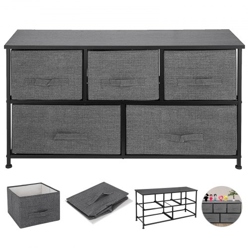 VEVOR Cómoda de Tela con 5 Cajones Práctico, Cómoda Organizador con 5 Cajones/Cajas de Almacenamiento de Tela, Cómoda Dormitorio, Cómodas Cajones Gabinete, para El Dormitorio, Gris Oscuro