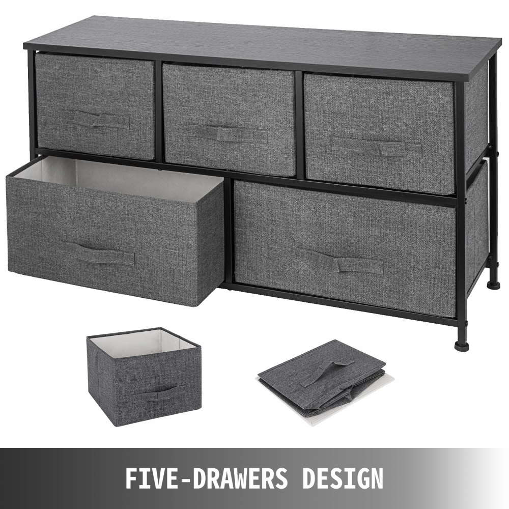 VEVOR Cómoda de Tela con 5 Cajones Práctico, Cómoda Organizador con 5 Cajones/Cajas de Almacenamiento de Tela, Cómoda Dormitorio, Cómodas Cajones Gabinete, para El Dormitorio, Gris Oscuro