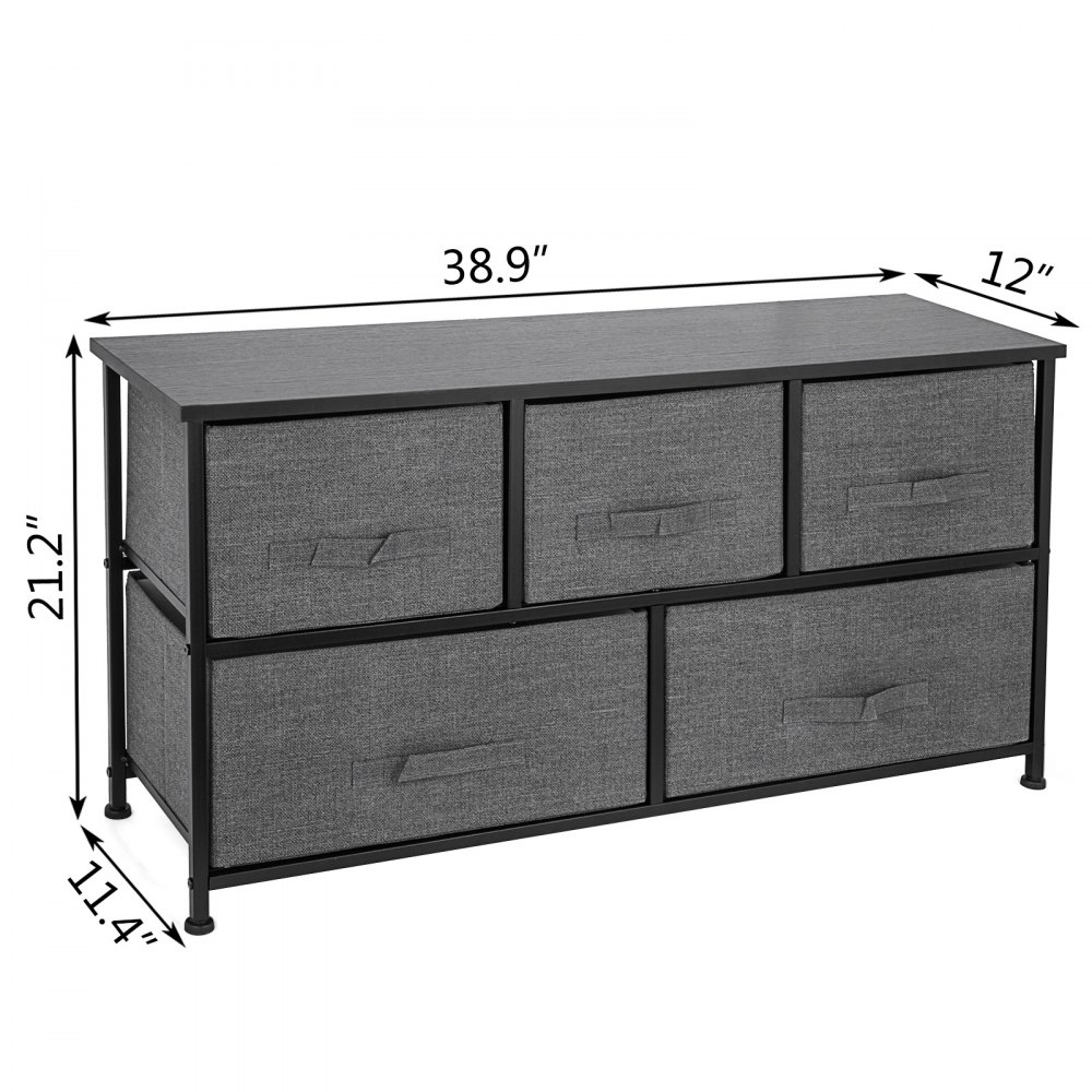VEVOR Cómoda de Tela con 5 Cajones Práctico, Cómoda Organizador con 5 Cajones/Cajas de Almacenamiento de Tela, Cómoda Dormitorio, Cómodas Cajones Gabinete, para El Dormitorio, Gris Oscuro