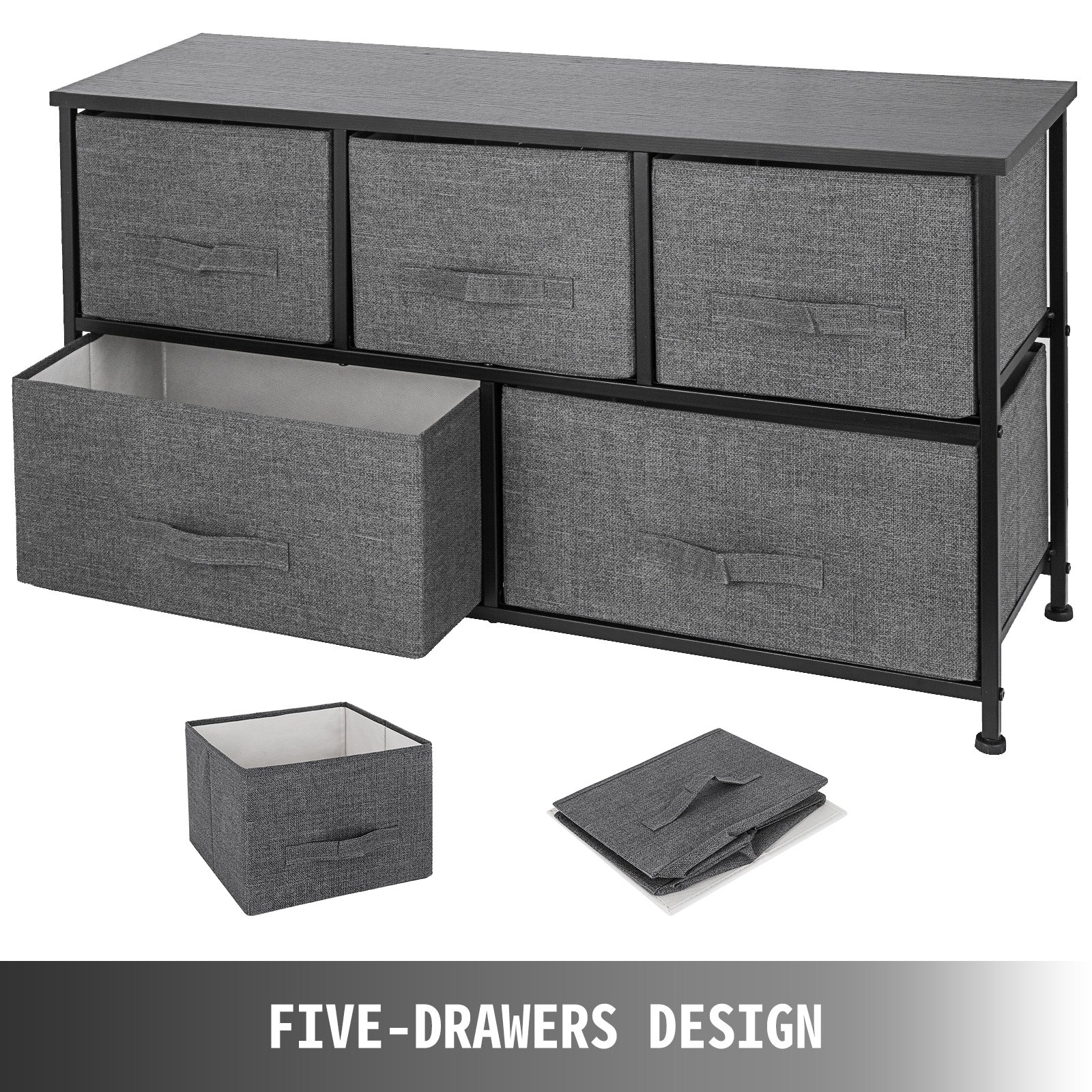 VEVOR Cómoda de Tela con 5 Cajones Práctico, Cómoda Organizador con 5 Cajones/Cajas de Almacenamiento de Tela, Cómoda Dormitorio, Cómodas Cajones Gabinete, para El Dormitorio, Gris Oscuro