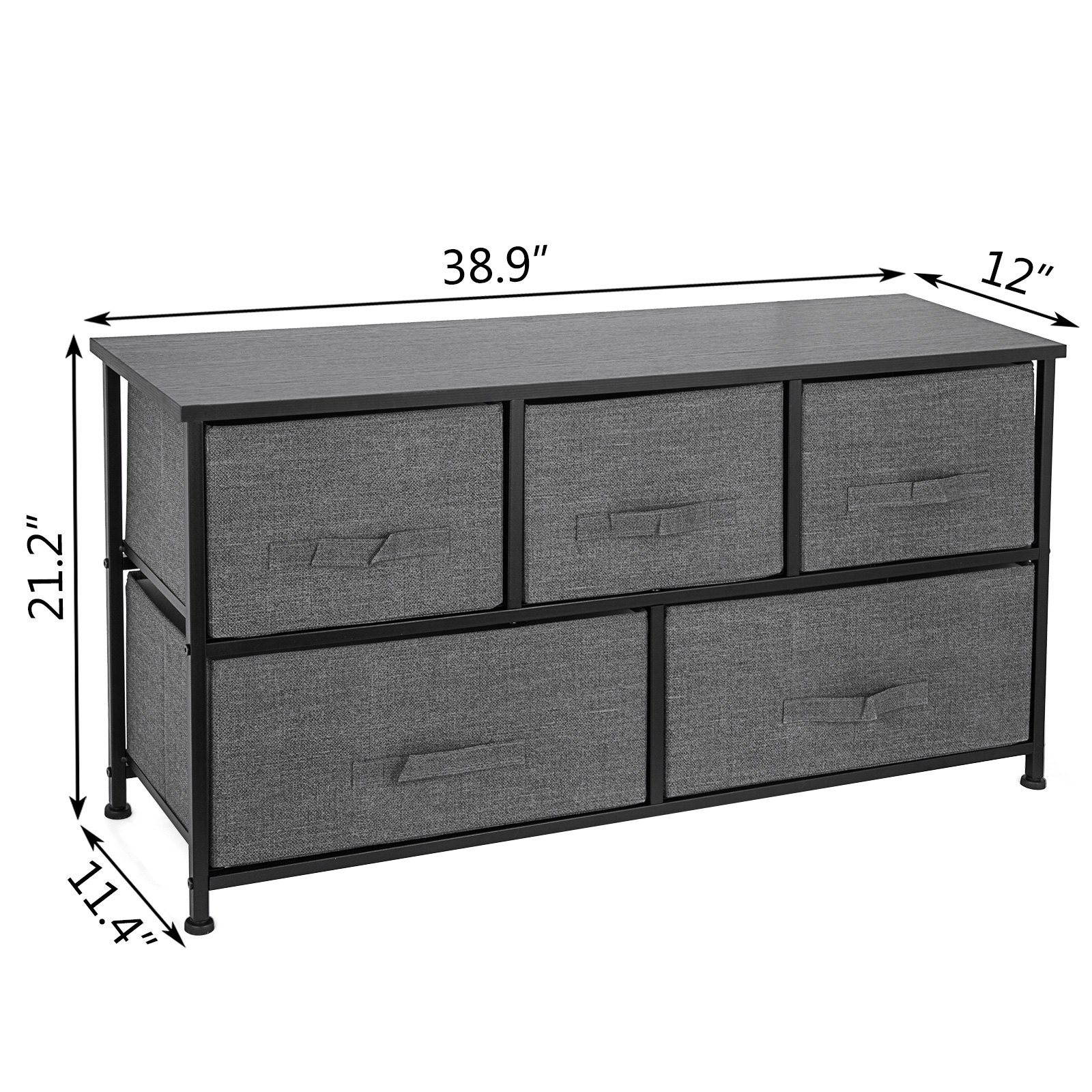 VEVOR Cómoda de Tela con 5 Cajones Práctico, Cómoda Organizador con 5 Cajones/Cajas de Almacenamiento de Tela, Cómoda Dormitorio, Cómodas Cajones Gabinete, para El Dormitorio, Gris Oscuro