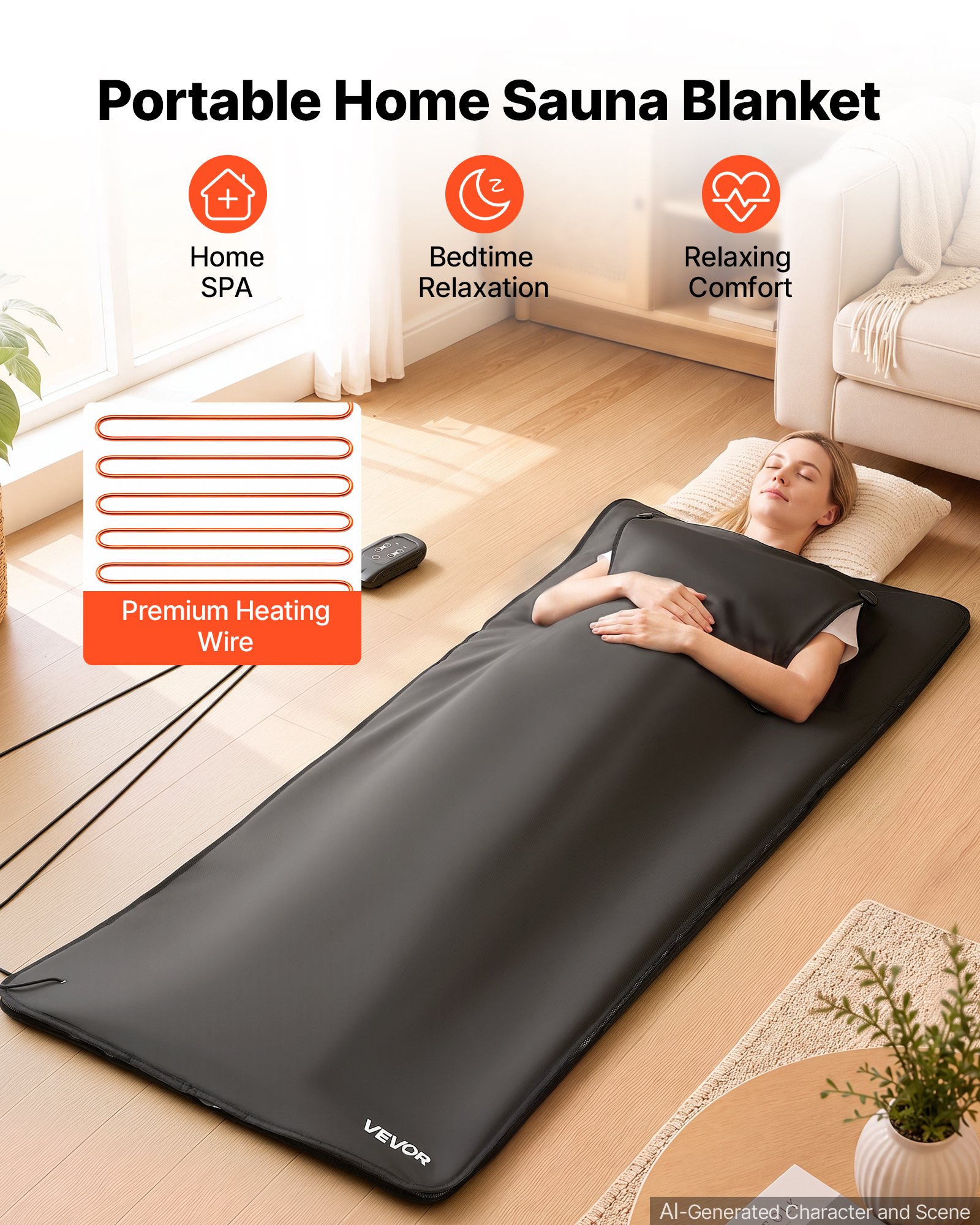 VEVOR Manta de Sauna Infrarroja de 5 Capas de 180 x 80 cm, Manta Portátil con Temporizador, Control Multinivel, Tejido Oxford, Aberturas para Brazos y Bolsa de Transporte para Spa en Casa y Viajes