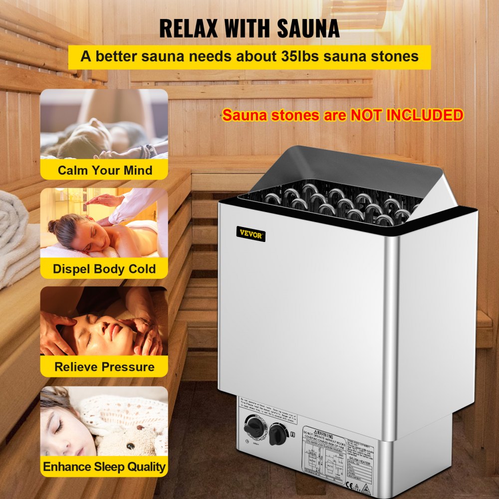 VEVOR Calentador de Sauna 380V-415V 9KW, Controlador Casa Sala de Sauna 380V-415V 9KW, Calentador Eléctrico Sauna Estufa, Estufa para Sauna, Estufa Eléctrica para Sauna a Vapor para Sala 9-13m3
