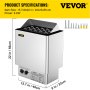 VEVOR Calentador de Sauna 380V-415V 9KW, Controlador Casa Sala de Sauna 380V-415V 9KW, Calentador Eléctrico Sauna Estufa, Estufa para Sauna, Estufa Eléctrica para Sauna a Vapor para Sala 9-13m3