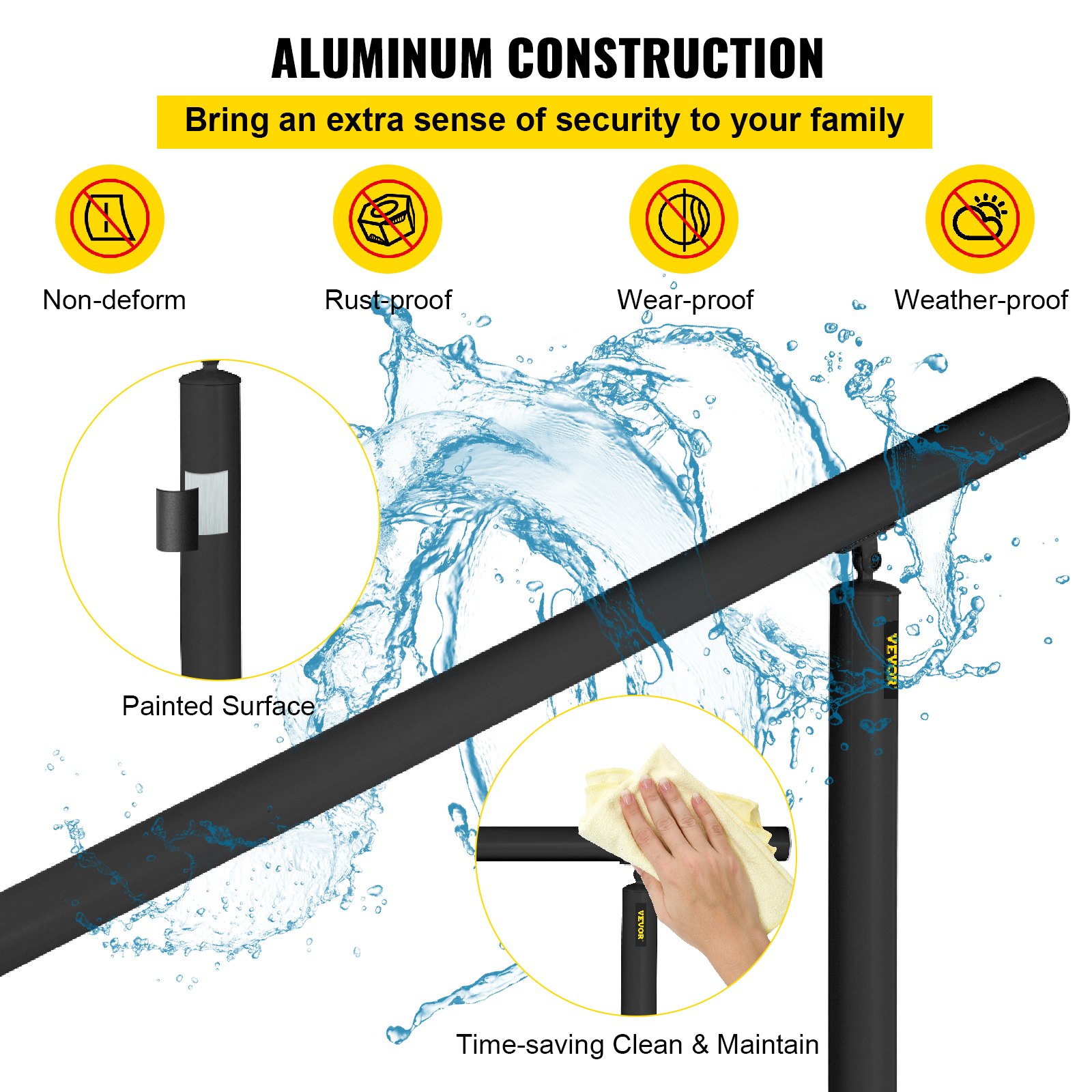 VEVOR Barandilla de Escaleras Aluminio Pasamanos de Escalón Ajuste para 0 - 5 Pasos Negro Baranda para Escaleras 152,8 x 91 cm Ángulo Ajustable 0°-60° para Porches Balcones Jardines Hoteles Garajes