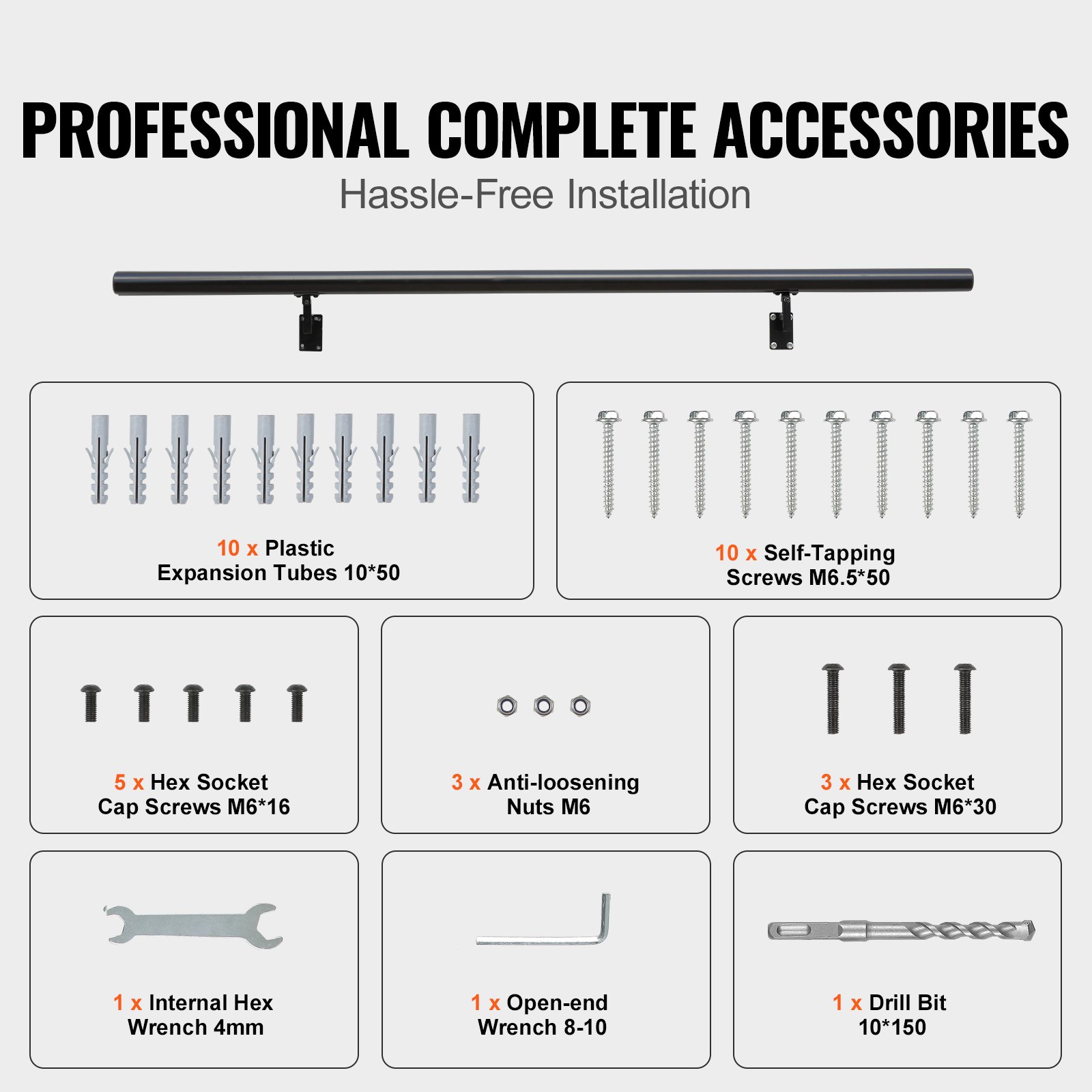 VEVOR Barandilla de Escalera Barandilla de Aleación de Aluminio Barra de Soporte Montaje en Pared Longitud de 122 cm Pasamanos Carga de 199,6 kg con Kit de Instalación para Escaleras Pasillos Hogar