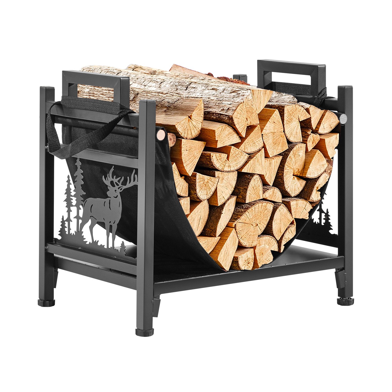 VEVOR Estante de Leña 450 x 315 x 415 mm Marco de Metal con Recubrimiento en Polvo Soporte de Leña Capacidad de 18,1 kg con Portador de Transporte de Lona Leñero Resistente para Chimenea, Negro
