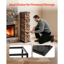 VEVOR Estante de Leña 33 x 32 x 112 cm Soporte de Metal para Leñas Carga de 45,4 kg Leñero de Acero con Recubrimiento en Polvo Resistente para Chimenea, para Interiores, Salas de Estar, Negro