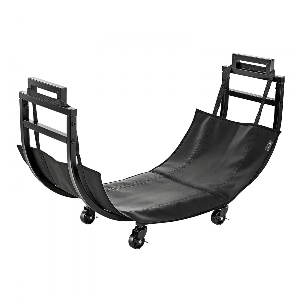 VEVOR Leñero Interior 530 x 285 x 805 mm Carga 80 kg Estantería de Leña, Almacenamiento para Madera de Chimenea, Móvil con 4 Ruedas con Freno, Marco de Acero al Carbono, Bolsa para Transportar Leña