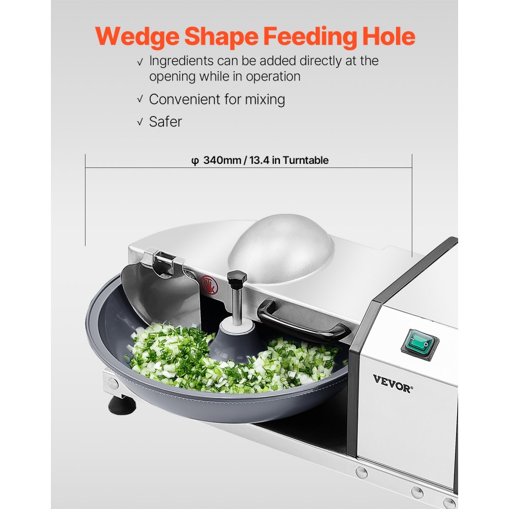 VEVOR Procesador de Alimentos y Picadora de Verduras, Acero Inoxidable de Grado Alimenticio de 3000 RPM con Cuchilla en Forma de S, para Picar Verduras, Frutas, Granos y Nueces, 590 x 405 x 250 mm