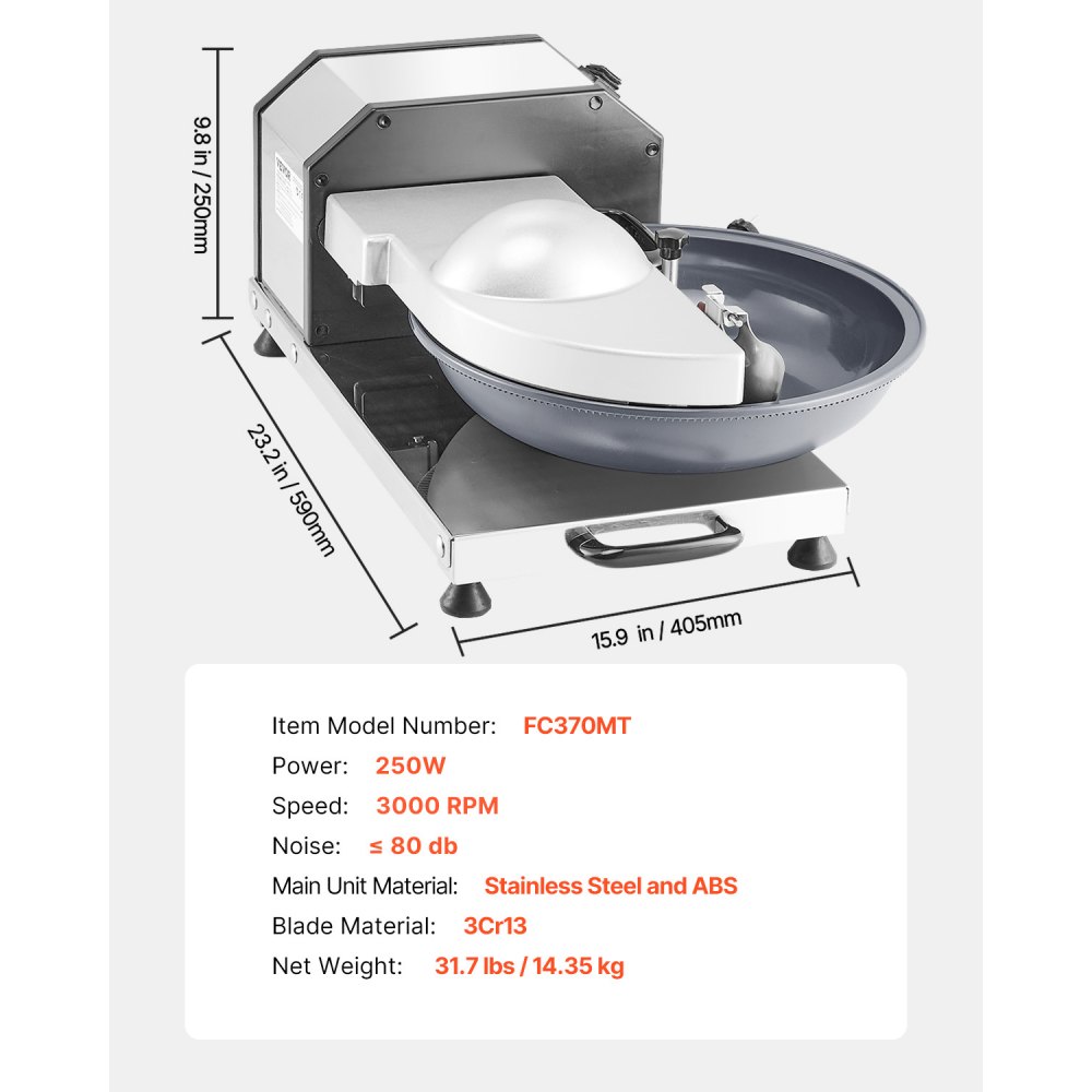 VEVOR Procesador de Alimentos y Picadora de Verduras, Acero Inoxidable de Grado Alimenticio de 3000 RPM con Cuchilla en Forma de S, para Picar Verduras, Frutas, Granos y Nueces, 590 x 405 x 250 mm