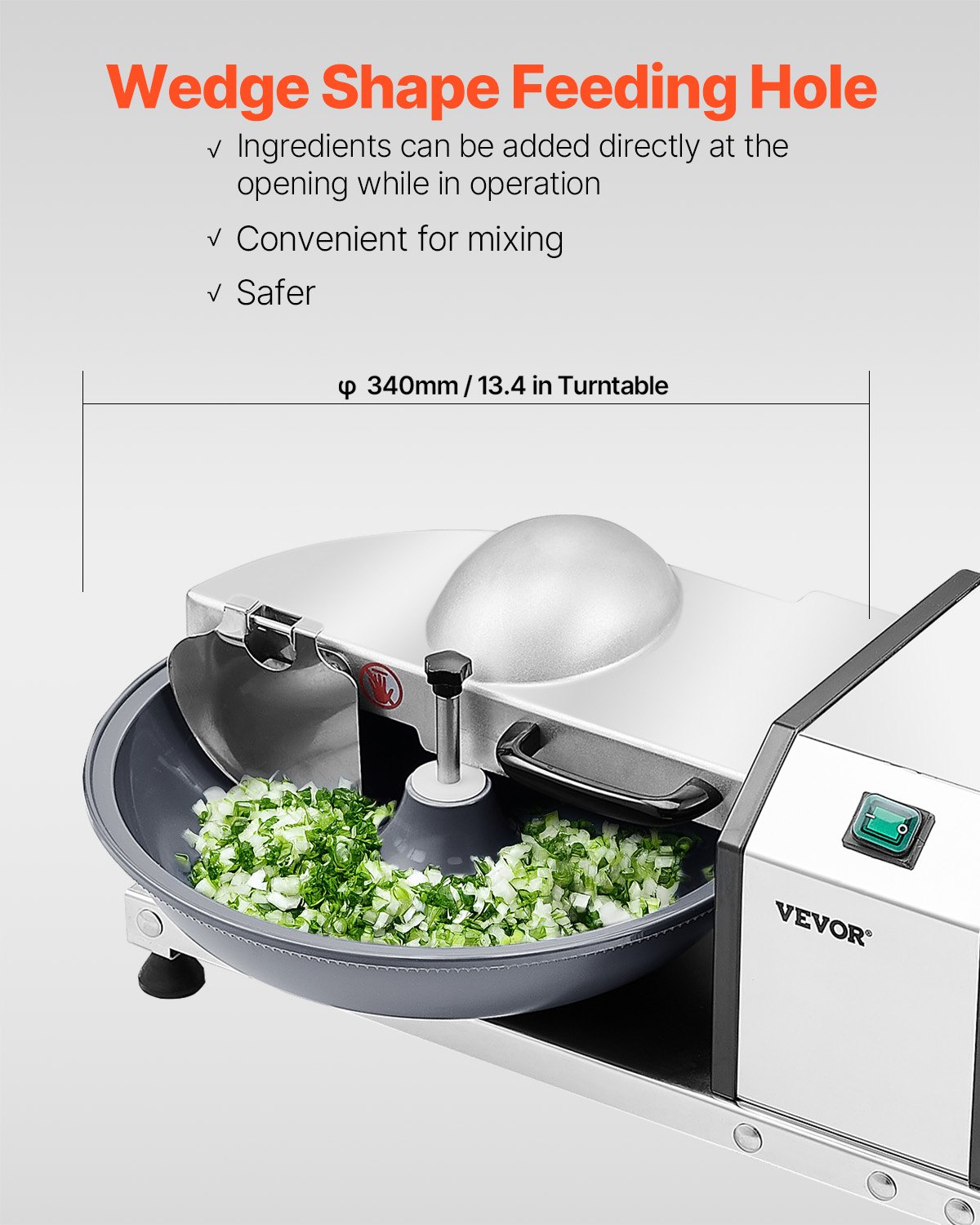 VEVOR Procesador de Alimentos y Picadora de Verduras, Acero Inoxidable de Grado Alimenticio de 3000 RPM con Cuchilla en Forma de S, para Picar Verduras, Frutas, Granos y Nueces, 590 x 405 x 250 mm