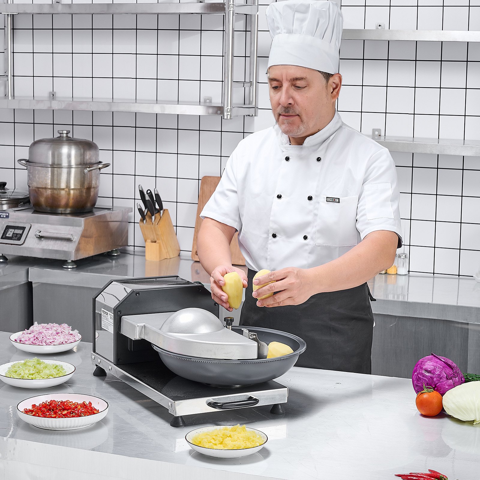 VEVOR Procesador de Alimentos y Picadora de Verduras, Acero Inoxidable de Grado Alimenticio de 3000 RPM con Cuchilla en Forma de S, para Picar Verduras, Frutas, Granos y Nueces, 590 x 405 x 250 mm