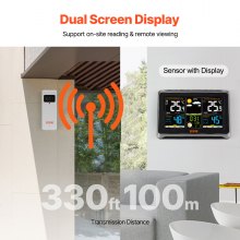 VEVOR Estación Meteorológica Inalámbrica 7 en 1 para Exterior e Interior Gran Pantalla a Color de 7,5" Estación Meteorológica Digital con Sensor de Reloj Atómico Retroiluminación Ajustable Calendario
