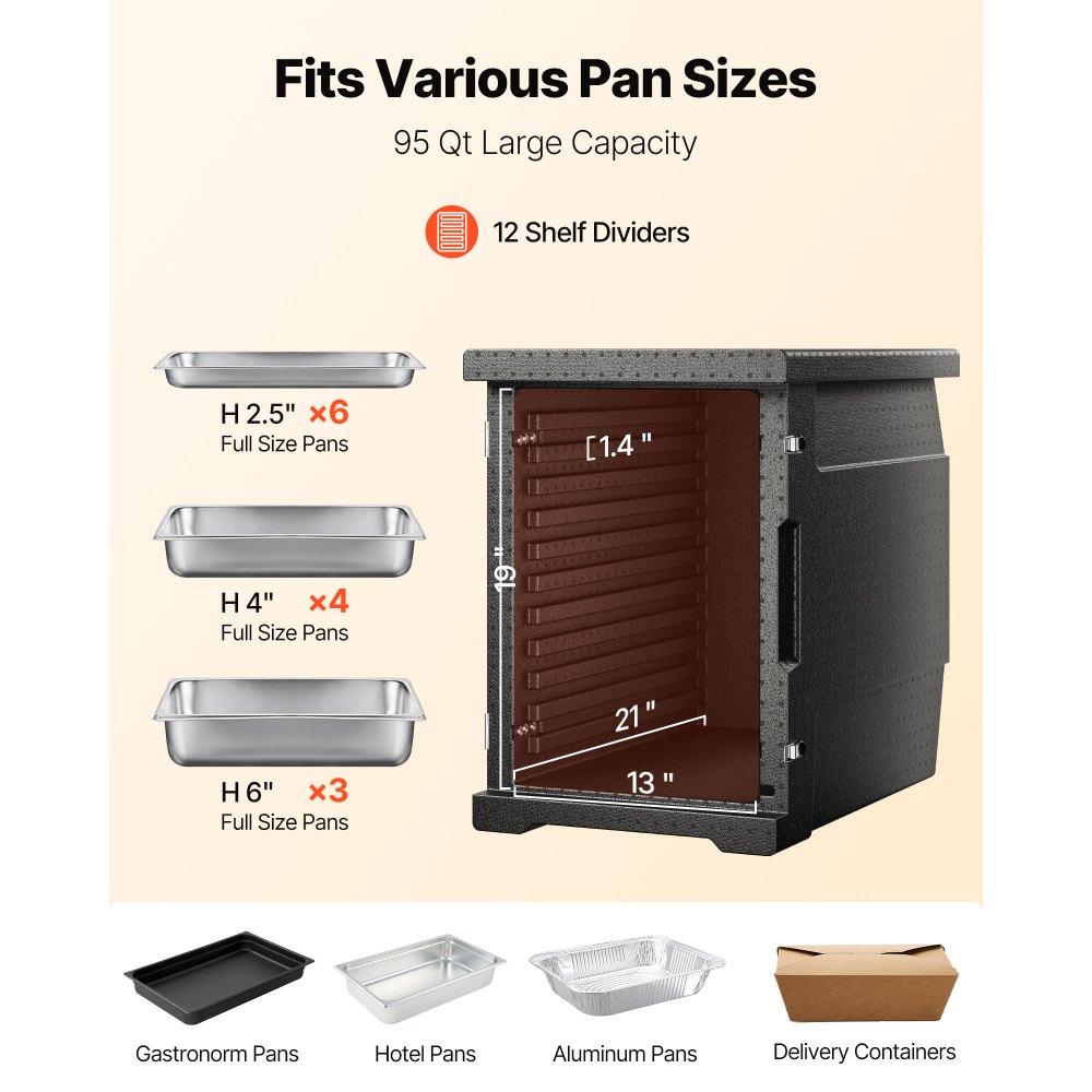 VEVOR Caja Termo Aislada de Alimentos con Caja Aislada 90L, Portacontenedores de Alimentos LLDPE con Hebillas Dobles, Calentador de Alimentos de Carga Frontal para Restaurante, Cantina, etc.