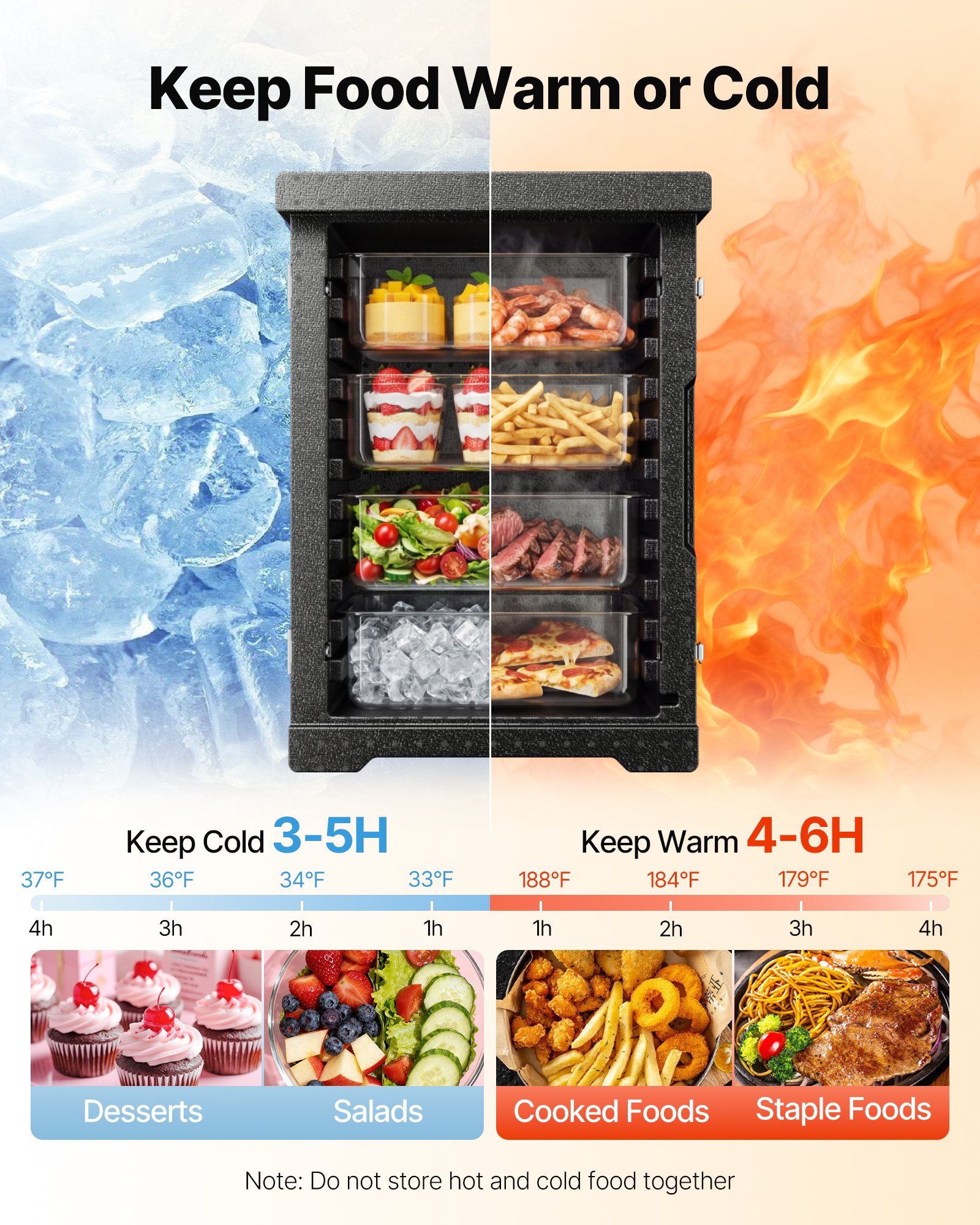 VEVOR Caja Termo Aislada de Alimentos con Caja Aislada 90L, Portacontenedores de Alimentos LLDPE con Hebillas Dobles, Calentador de Alimentos de Carga Frontal para Restaurante, Cantina, etc.