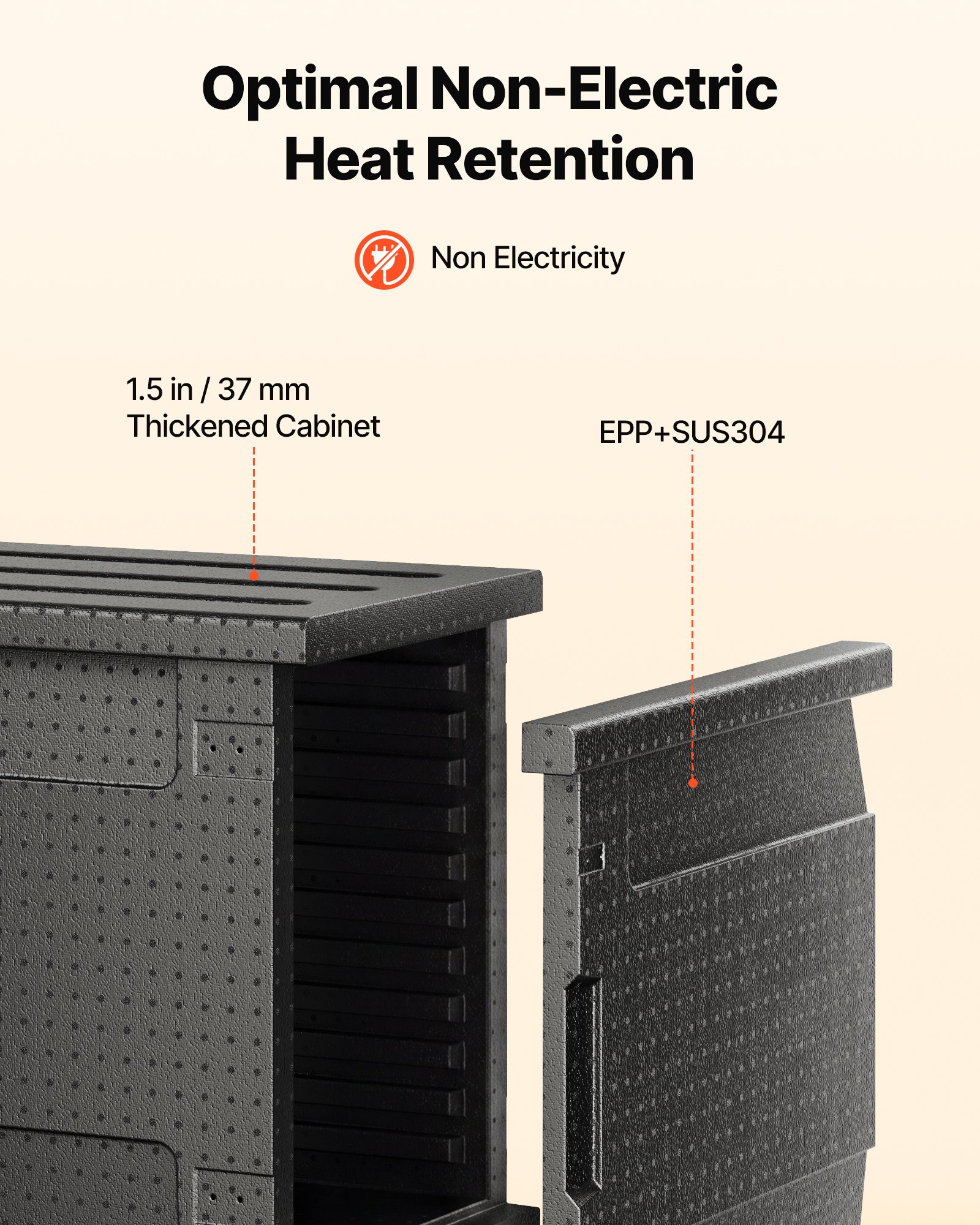 VEVOR Caja Termo Aislada de Alimentos con Caja Aislada 90L, Portacontenedores de Alimentos LLDPE con Hebillas Dobles, Calentador de Alimentos de Carga Frontal para Restaurante, Cantina, etc.