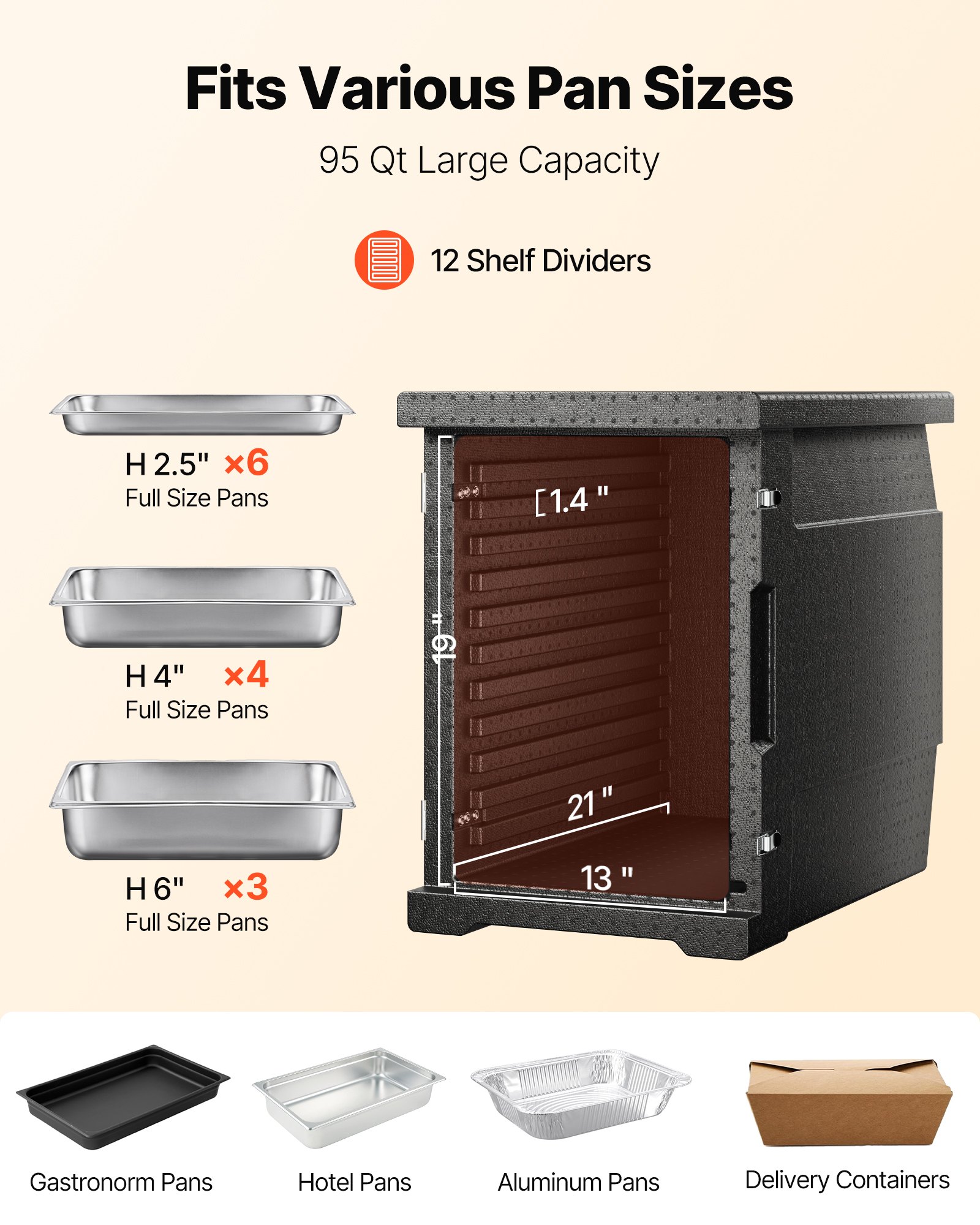 VEVOR Caja Termo Aislada de Alimentos con Caja Aislada 90L, Portacontenedores de Alimentos LLDPE con Hebillas Dobles, Calentador de Alimentos de Carga Frontal para Restaurante, Cantina, etc.