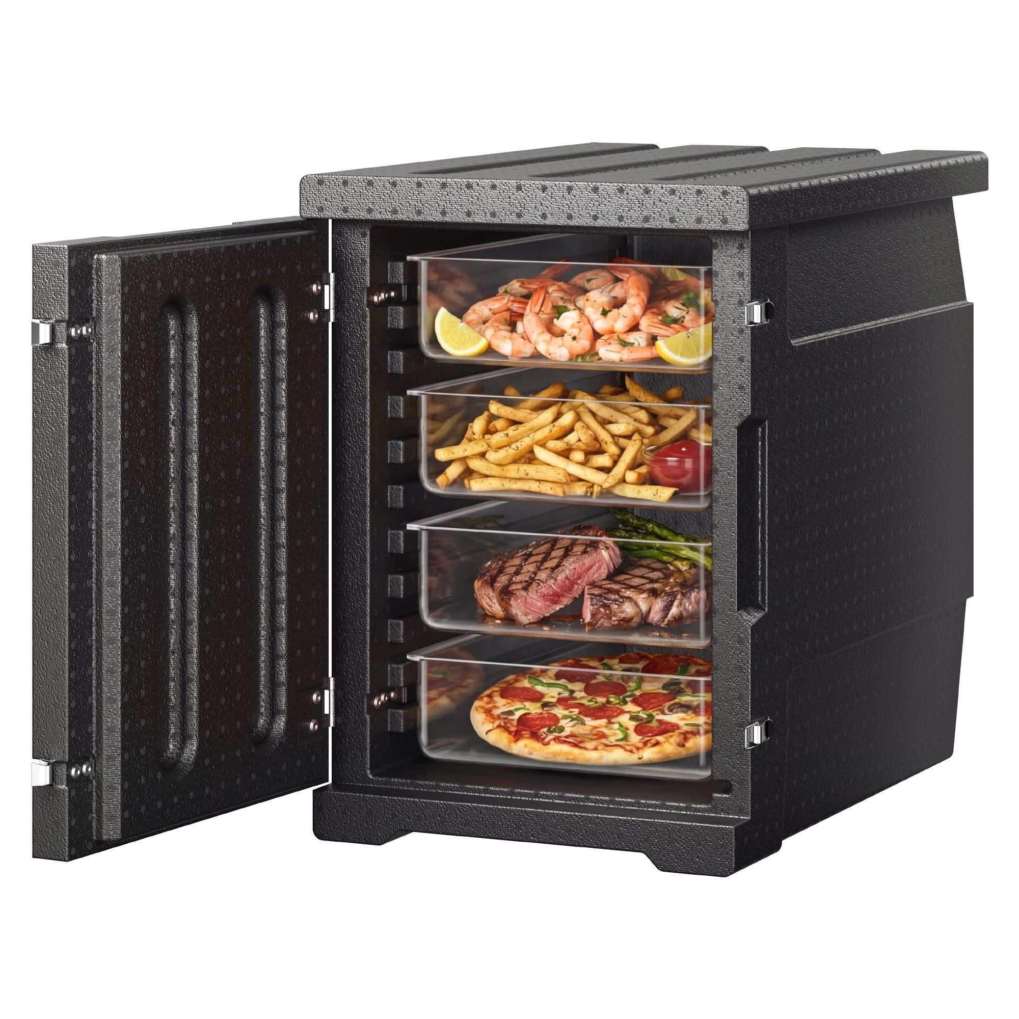 VEVOR Caja Termo Aislada de Alimentos con Caja Aislada 90L, Portacontenedores de Alimentos LLDPE con Hebillas Dobles, Calentador de Alimentos de Carga Frontal para Restaurante, Cantina, etc.