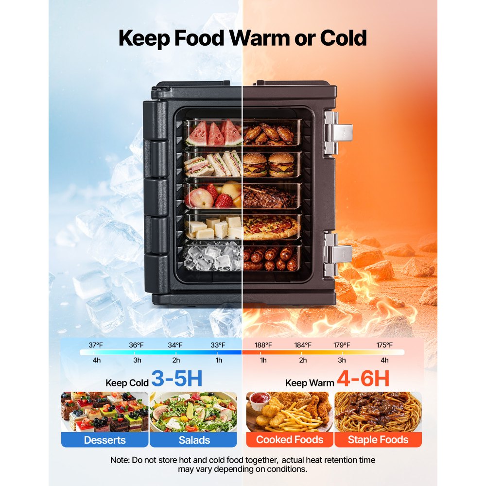 VEVOR Contenedor Isotérmico de Alimentos 75 L, Caja Isotérmica de LLDPE No Eléctrico, con Ruedas y Cierre de Acero Inoxidable 304, para Bandejas de Varios Tamaños (NO Incluidas), para Banquetes