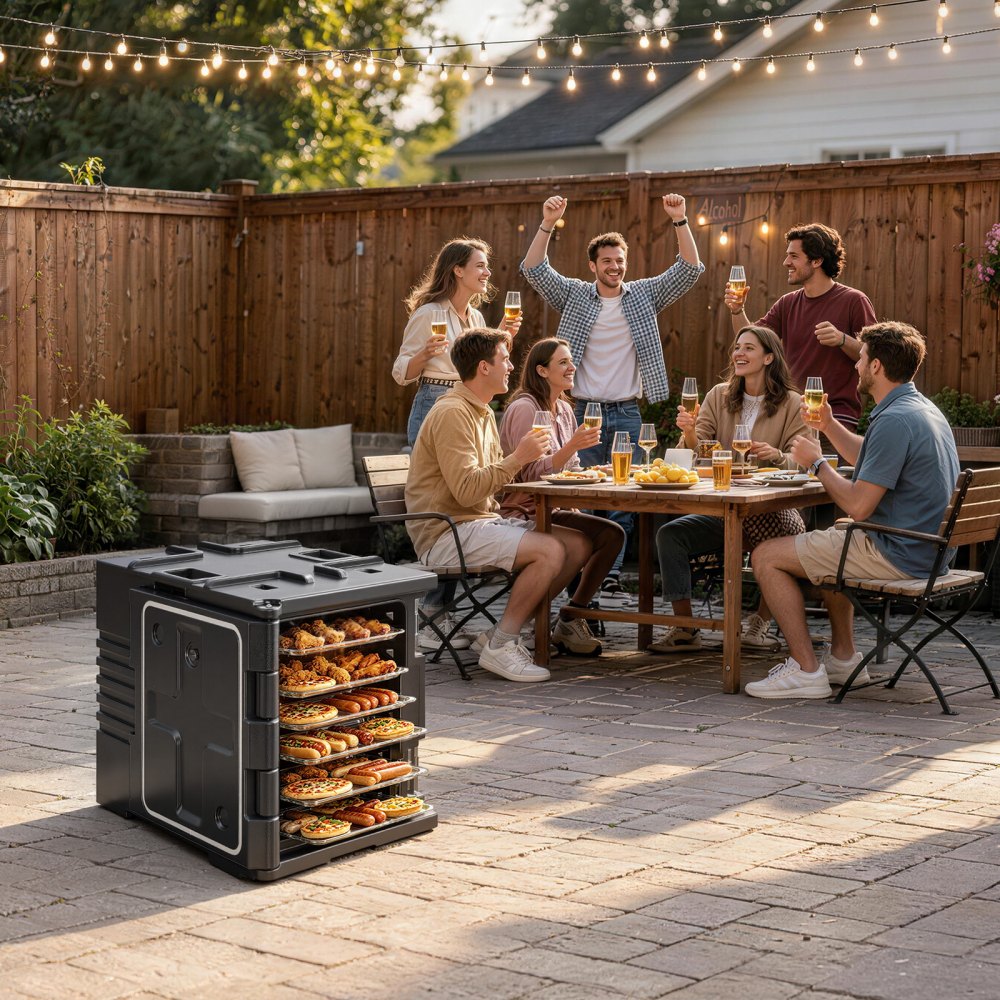 VEVOR Contenedor Isotérmico de Alimentos 75 L, Caja Isotérmica de LLDPE No Eléctrico, con Ruedas y Cierre de Acero Inoxidable 304, para Bandejas de Varios Tamaños (NO Incluidas), para Banquetes