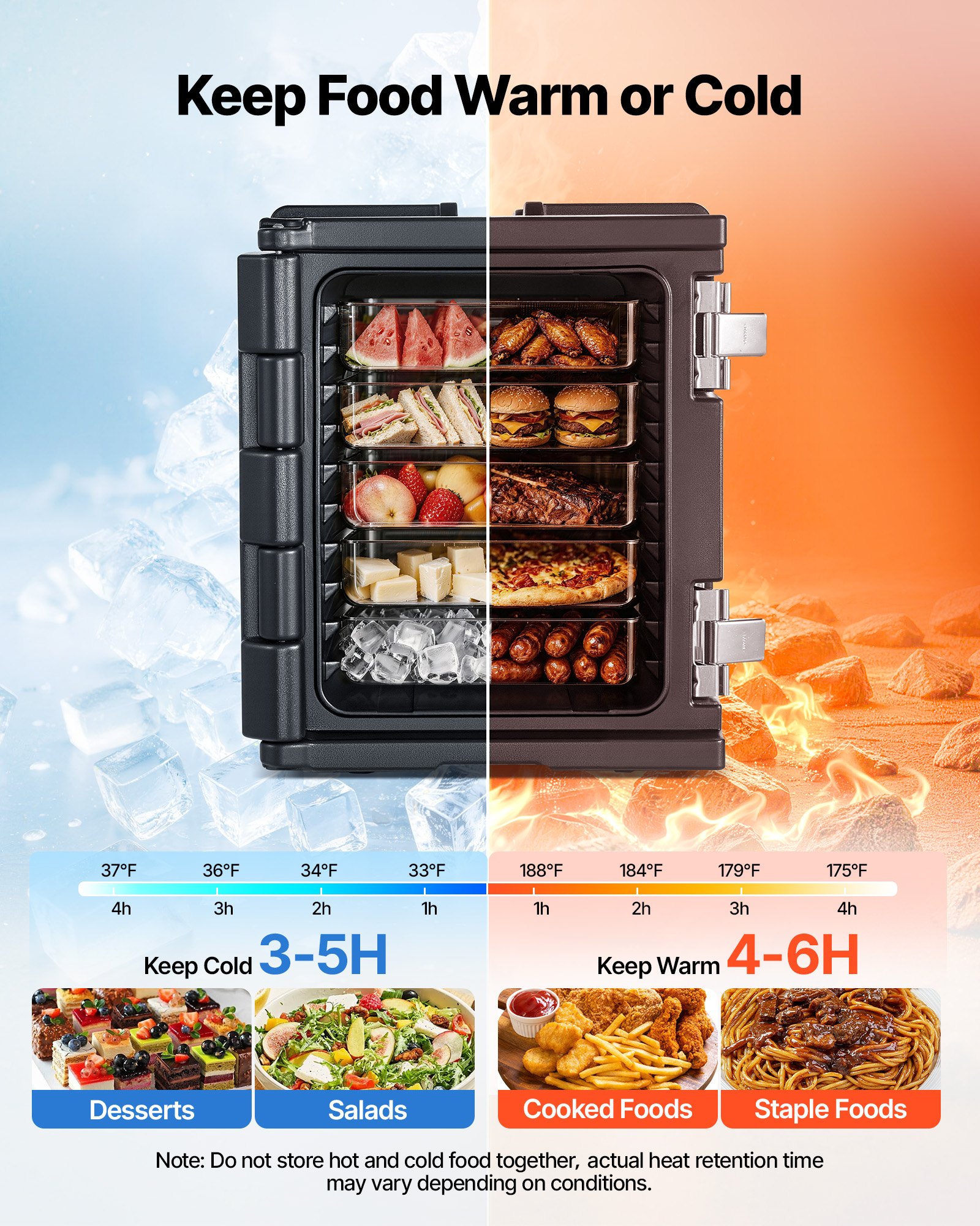 VEVOR Contenedor Isotérmico de Alimentos 75 L, Caja Isotérmica de LLDPE No Eléctrico, con Ruedas y Cierre de Acero Inoxidable 304, para Bandejas de Varios Tamaños (NO Incluidas), para Banquetes
