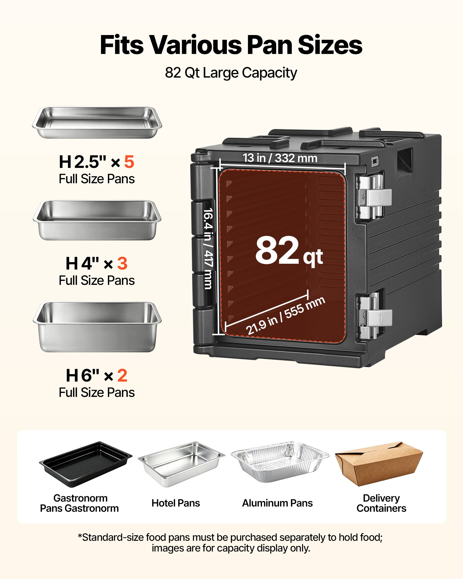 VEVOR Contenedor Isotérmico de Alimentos 75 L, Caja Isotérmica de LLDPE No Eléctrico, con Ruedas y Cierre de Acero Inoxidable 304, para Bandejas de Varios Tamaños (NO Incluidas), para Banquetes