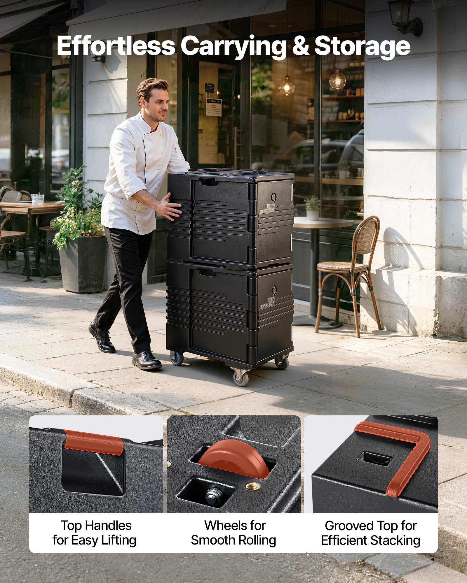VEVOR Contenedor Isotérmico de Alimentos 75 L, Caja Isotérmica de LLDPE No Eléctrico, con Ruedas y Cierre de Acero Inoxidable 304, para Bandejas de Varios Tamaños (NO Incluidas), para Banquetes