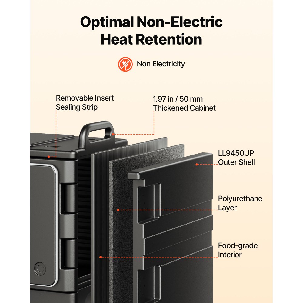 VEVOR Caja Térmica para Alimentos con Aislamiento de 75 L para Catering, con Hebillas Dobles, Calentador de Alimentos de Carga Frontal con Asas, para Restaurantes y Cantinas, 650 x 450 x 690 mm