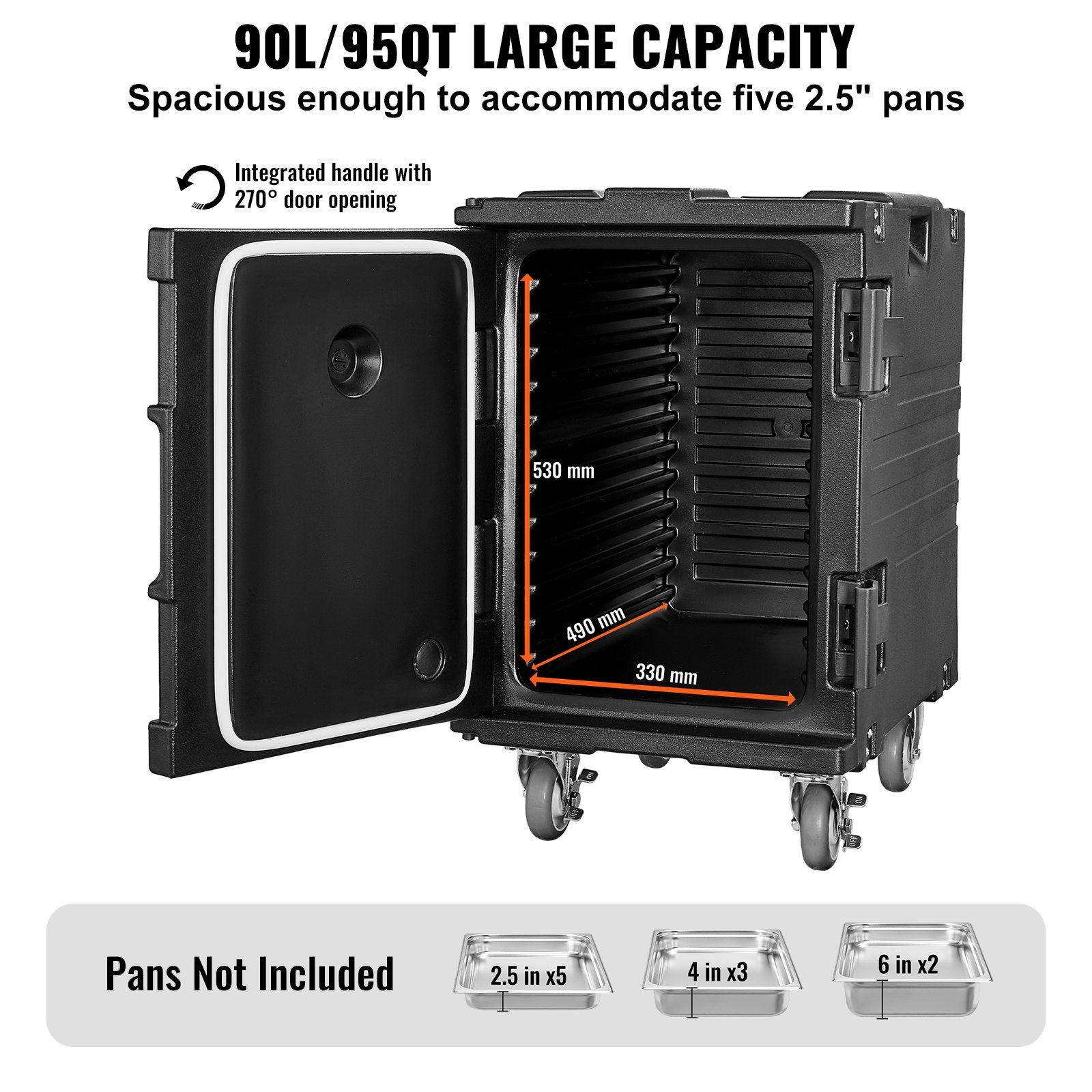 VEVOR Insulated Food Container Carrier, 90L Hot Food Box for Catering, Food Container with Buckle, Rolling Food Container Carrier, Food Transport Box for Restaurant Canteen, Black