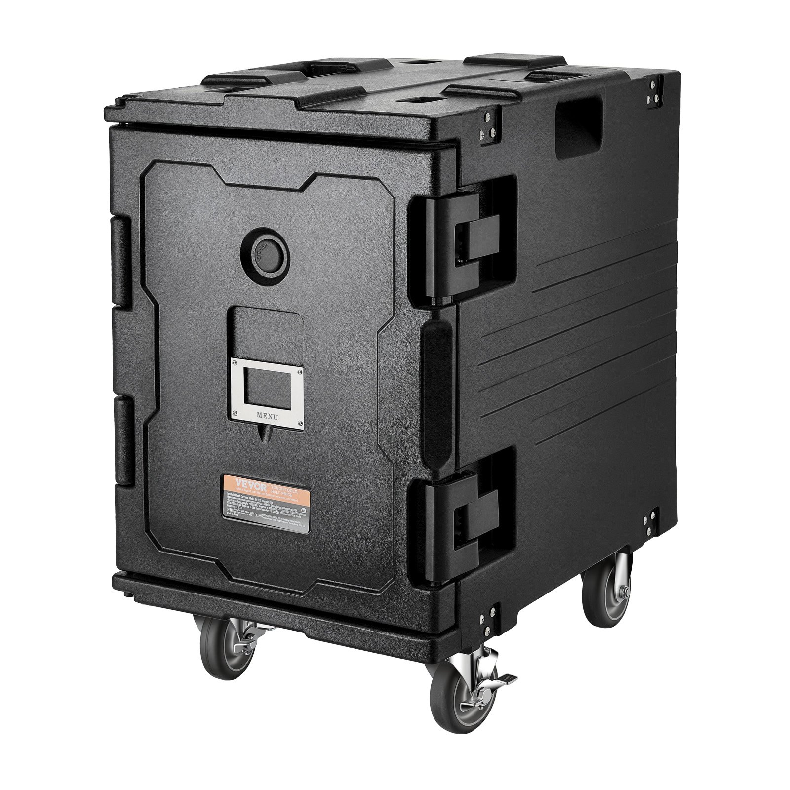 VEVOR Caja Térmica para Alimentos con Aislamiento, 90 L, para Catering, con Hebilla, Carga Frontal con Asas, Cargador Frontal con Ruedas para Restaurantes y Cantinas, 645 x 445 x 755 mm, Negro
