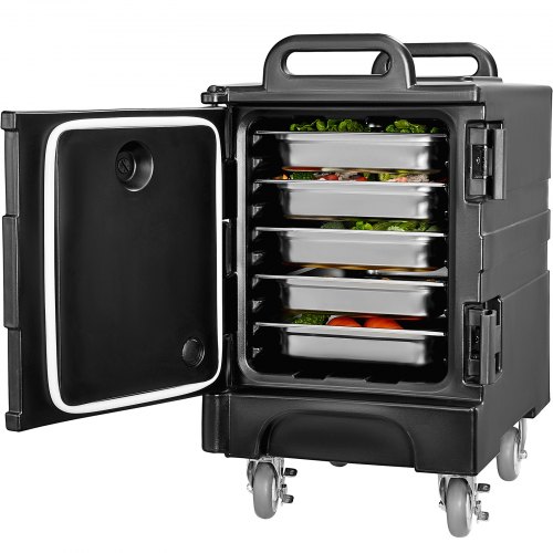 VEVOR Caja Térmica para Alimentos con Aislamiento de 75 L para Catering, Caja para Alimentos con Hebillas Dobles, Carga Frontal con Asas, con Ruedas para Restaurantes y Cantinas, 650 x 450 x 815 mm