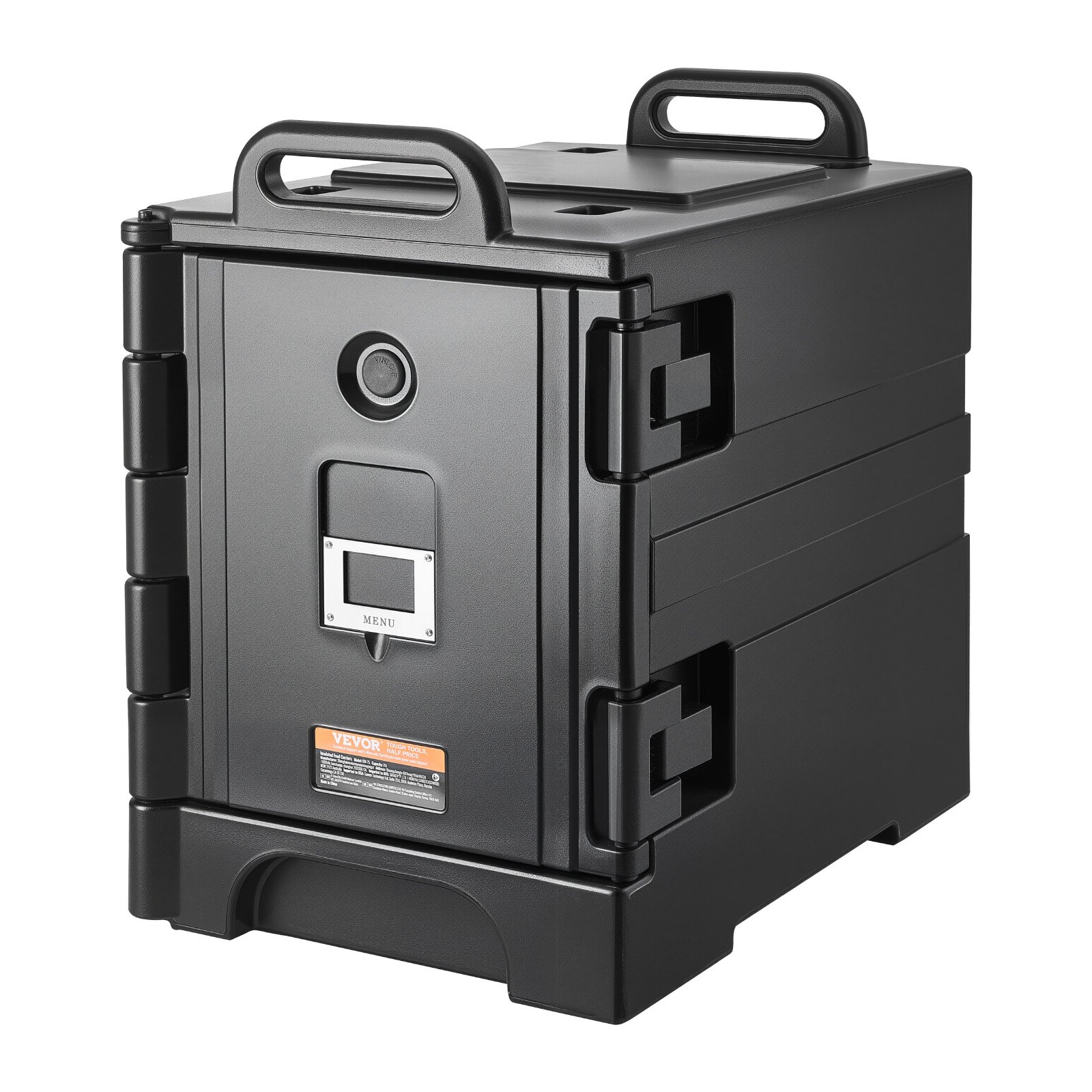 VEVOR Caja Térmica para Alimentos con Aislamiento de 75 L para Catering, Caja para Alimentos con Hebillas Dobles, Carga Frontal con Asas, con Ruedas para Restaurantes, 650x450x815 mm (Sin Bandeja)
