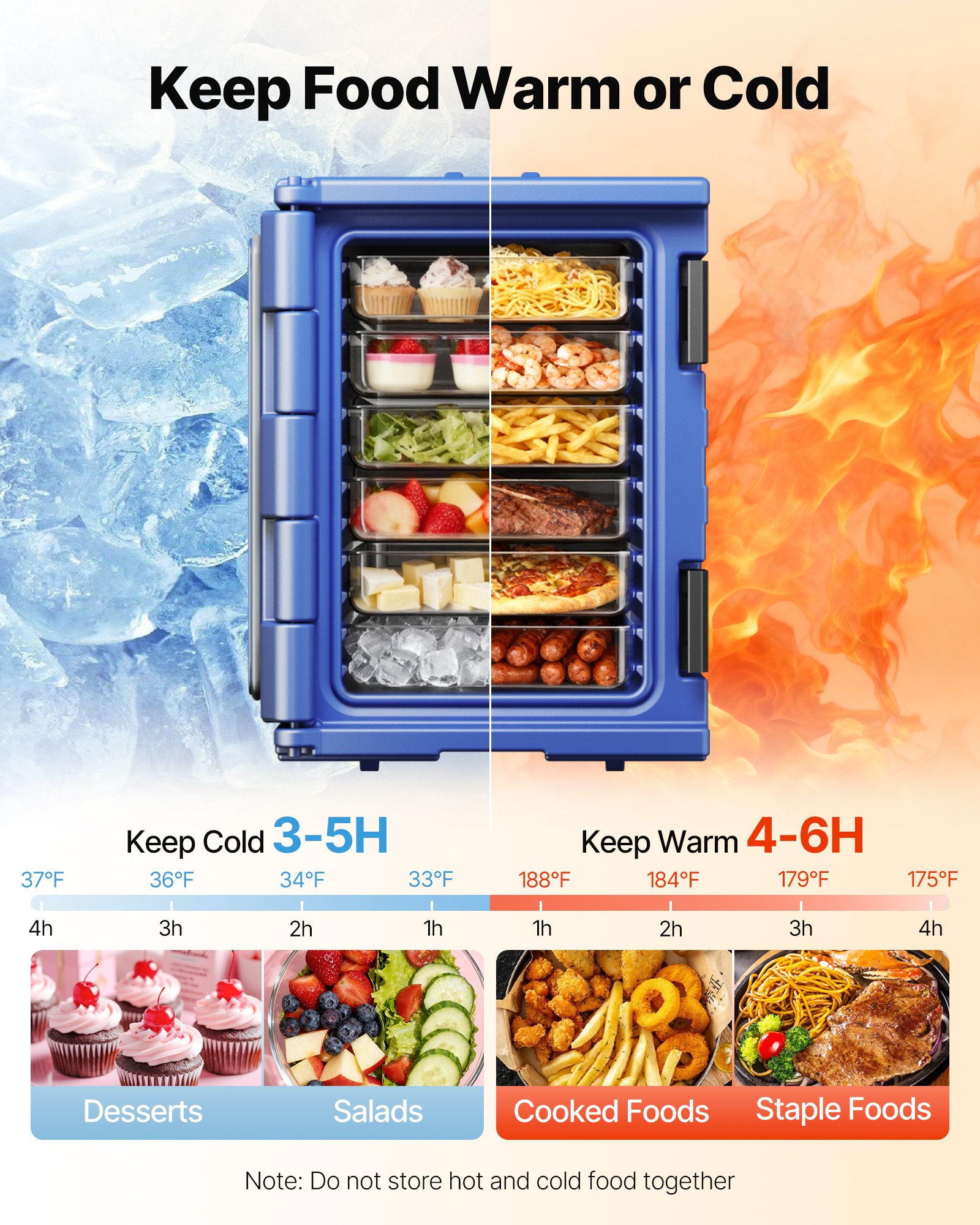 VEVOR Caja Térmica para Alimentos con Aislamiento de 90 L para Catering, Caja para Alimentos con Hebillas Dobles, carga Frontal con Asas, para Restaurantes y Cantinas, 645 x 445 x 620 mm, Azul