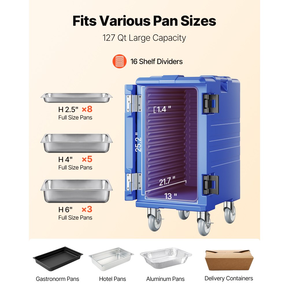 VEVOR Caja Térmica para Alimentos con Aislamiento 120 L para Catering, Caja para Alimentos con Hebillas Dobles, con Asas, Cargador Frontal con Ruedas para Restaurantes y Cantinas, 658 x 480 x 810 mm