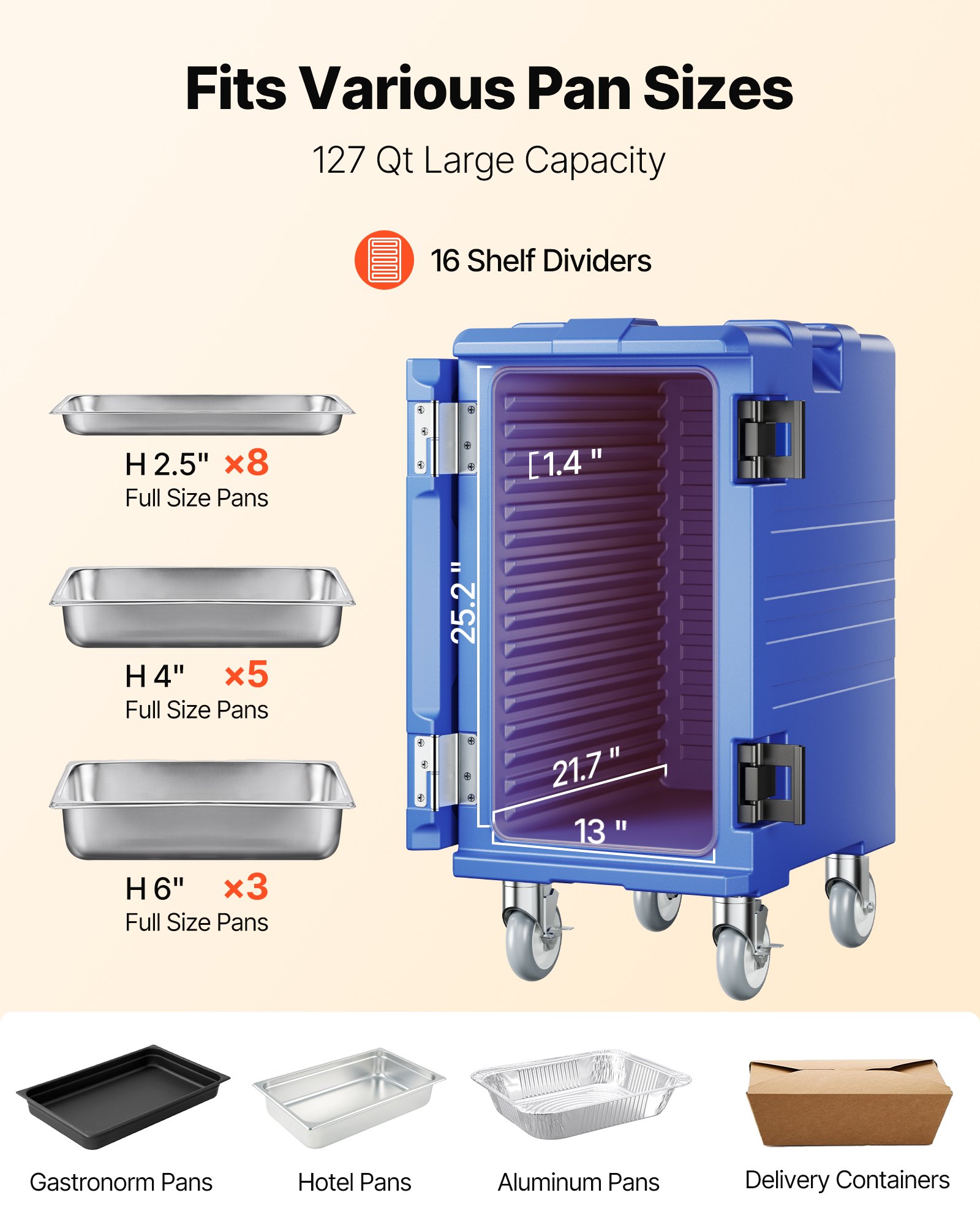 VEVOR Caja Térmica para Alimentos con Aislamiento 120 L para Catering, Caja para Alimentos con Hebillas Dobles, con Asas, Cargador Frontal con Ruedas para Restaurantes y Cantinas, 658 x 480 x 810 mm